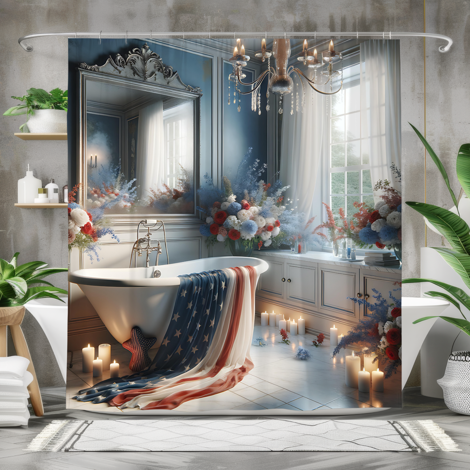 Elegant Patriotic Bath Scene – Americana Floral Shower Curtain
