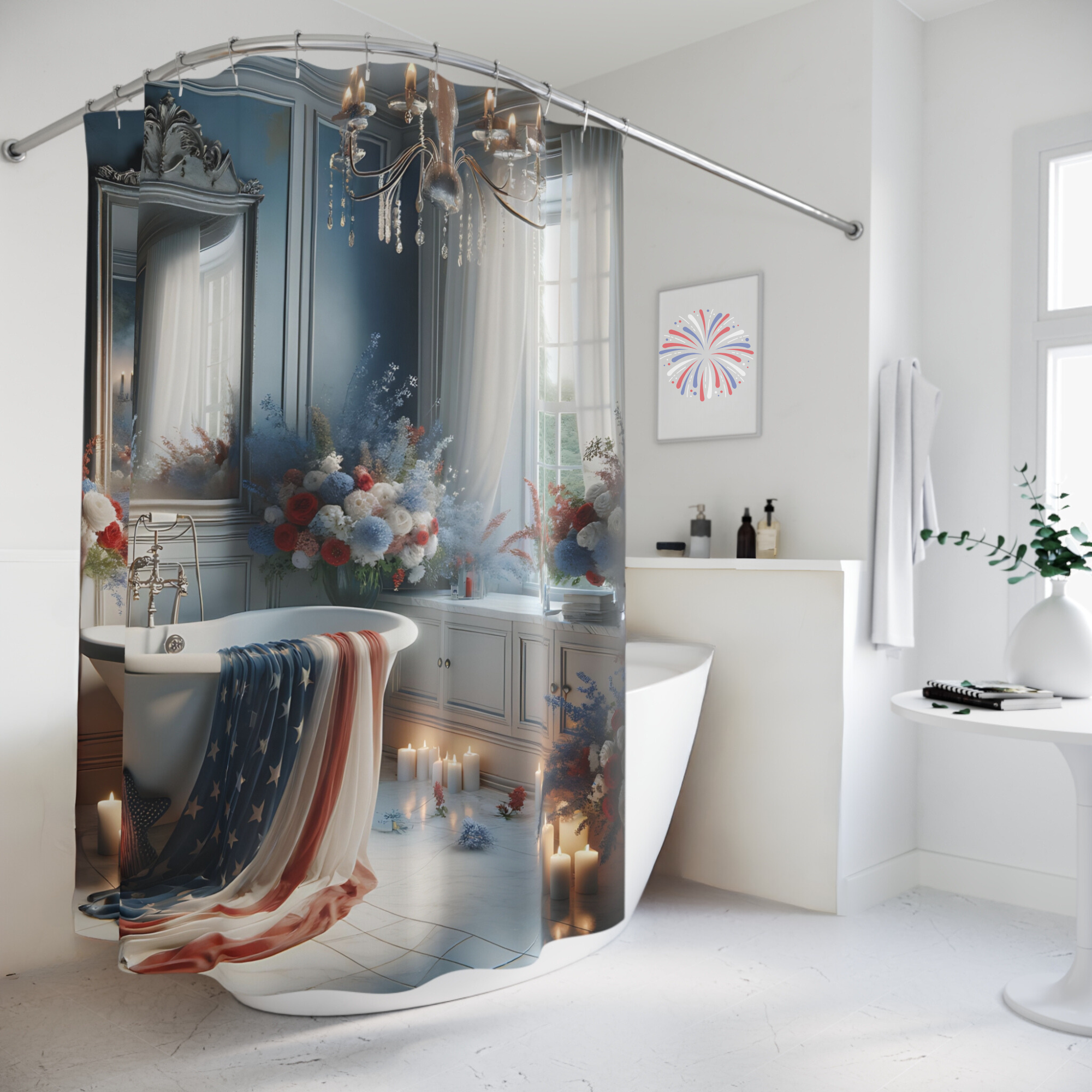 Elegant Patriotic Bath Scene – Americana Floral Shower Curtain