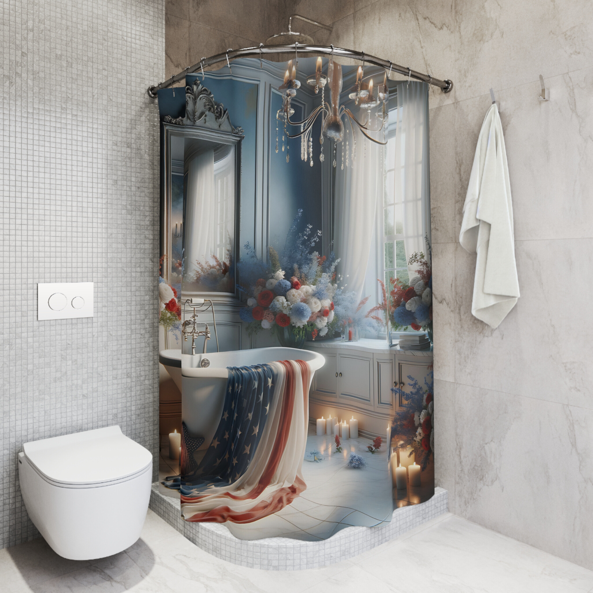 Elegant Patriotic Bath Scene – Americana Floral Shower Curtain