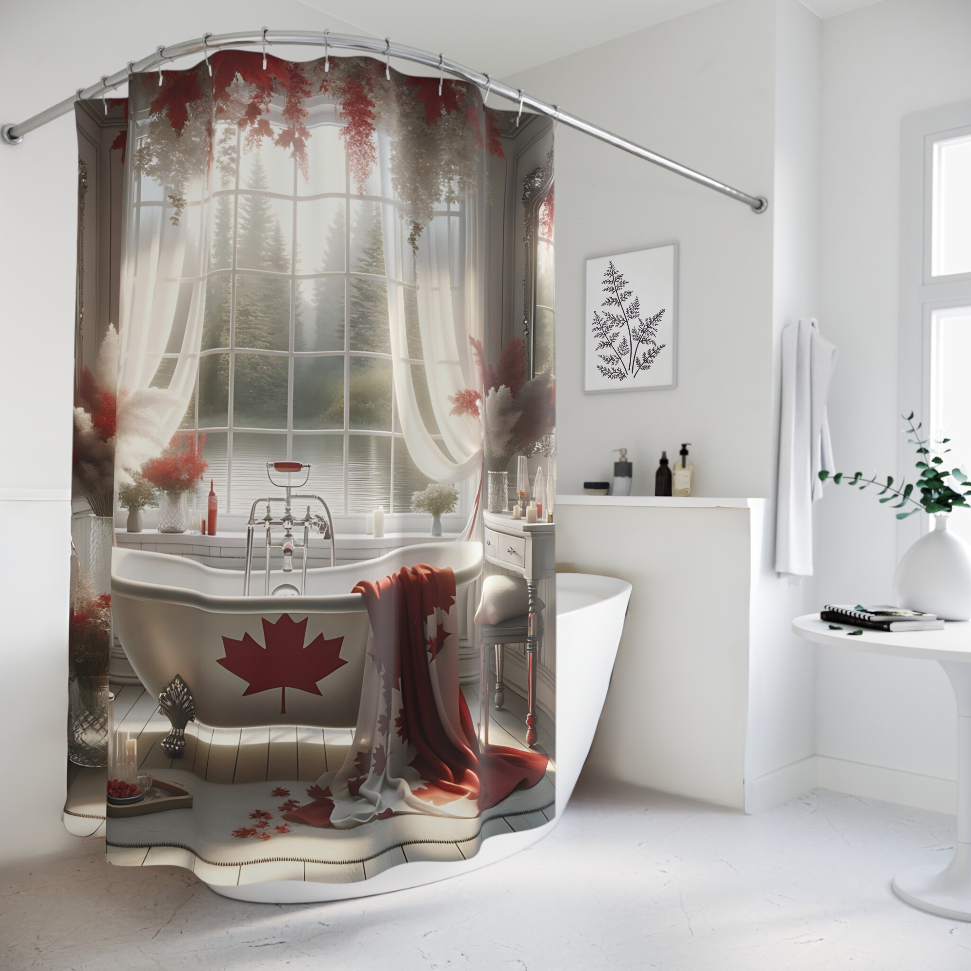 Canada Day Shower Curtain – Vintage Lakeside Maple Leaves