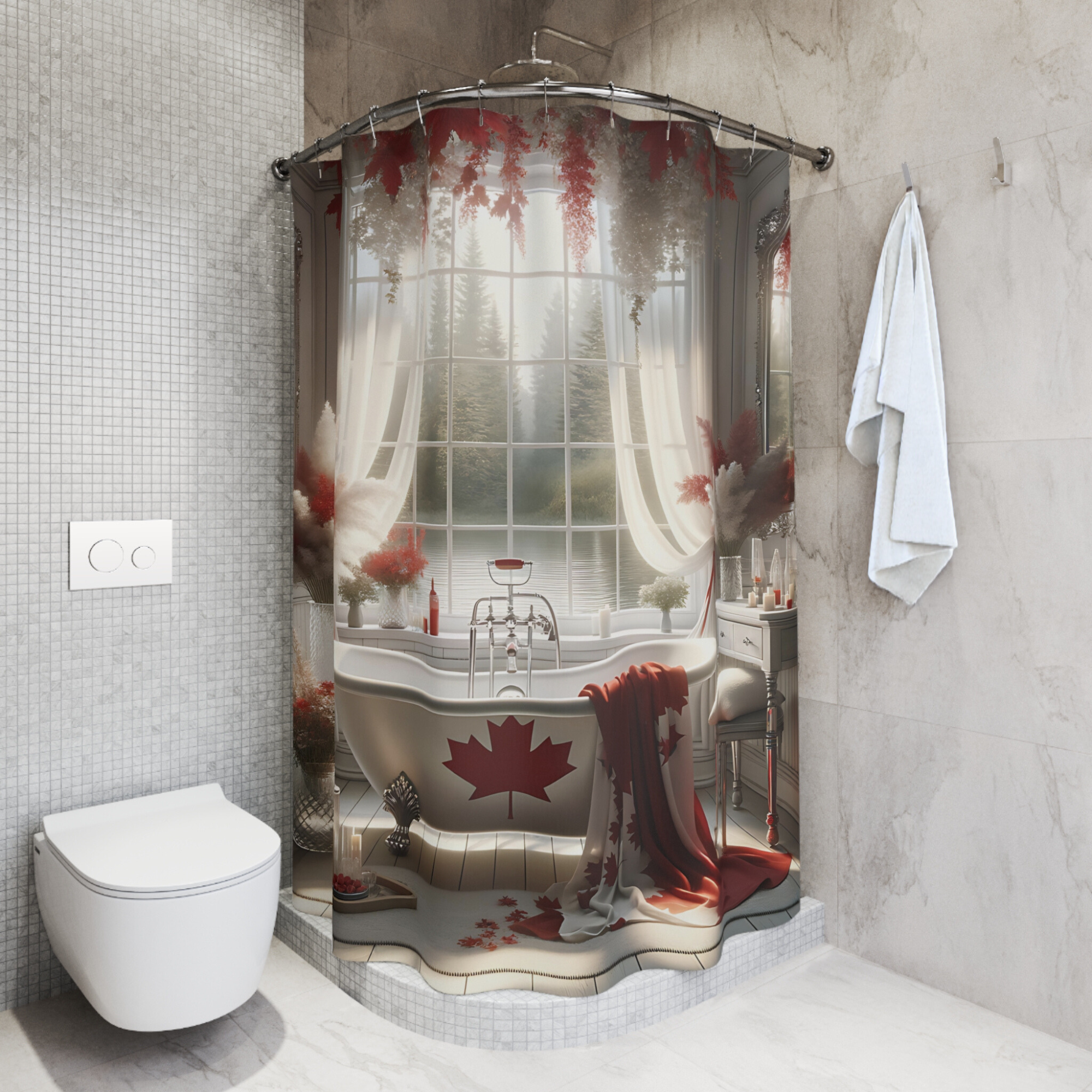 Canada Day Shower Curtain – Vintage Lakeside Maple Leaves