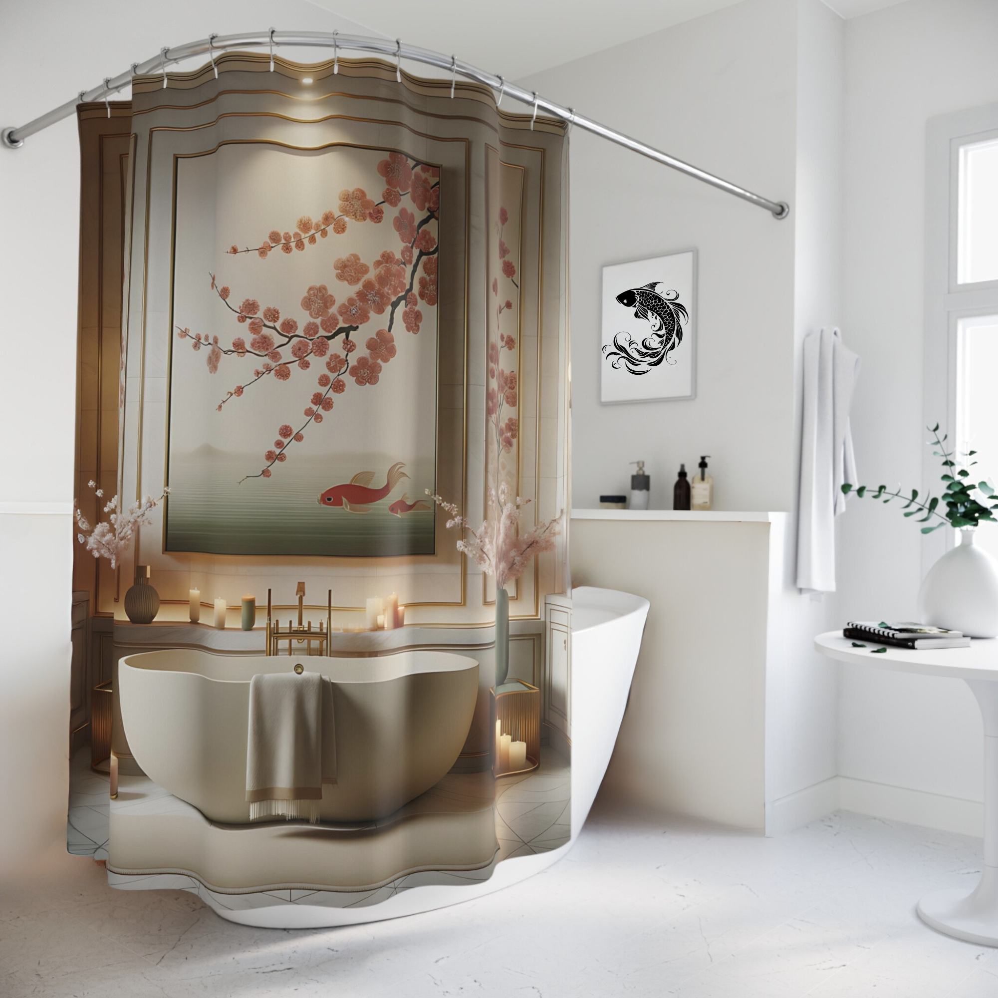 Cherry Blossom Koi – Tranquil Blossom & Fish Shower Curtain