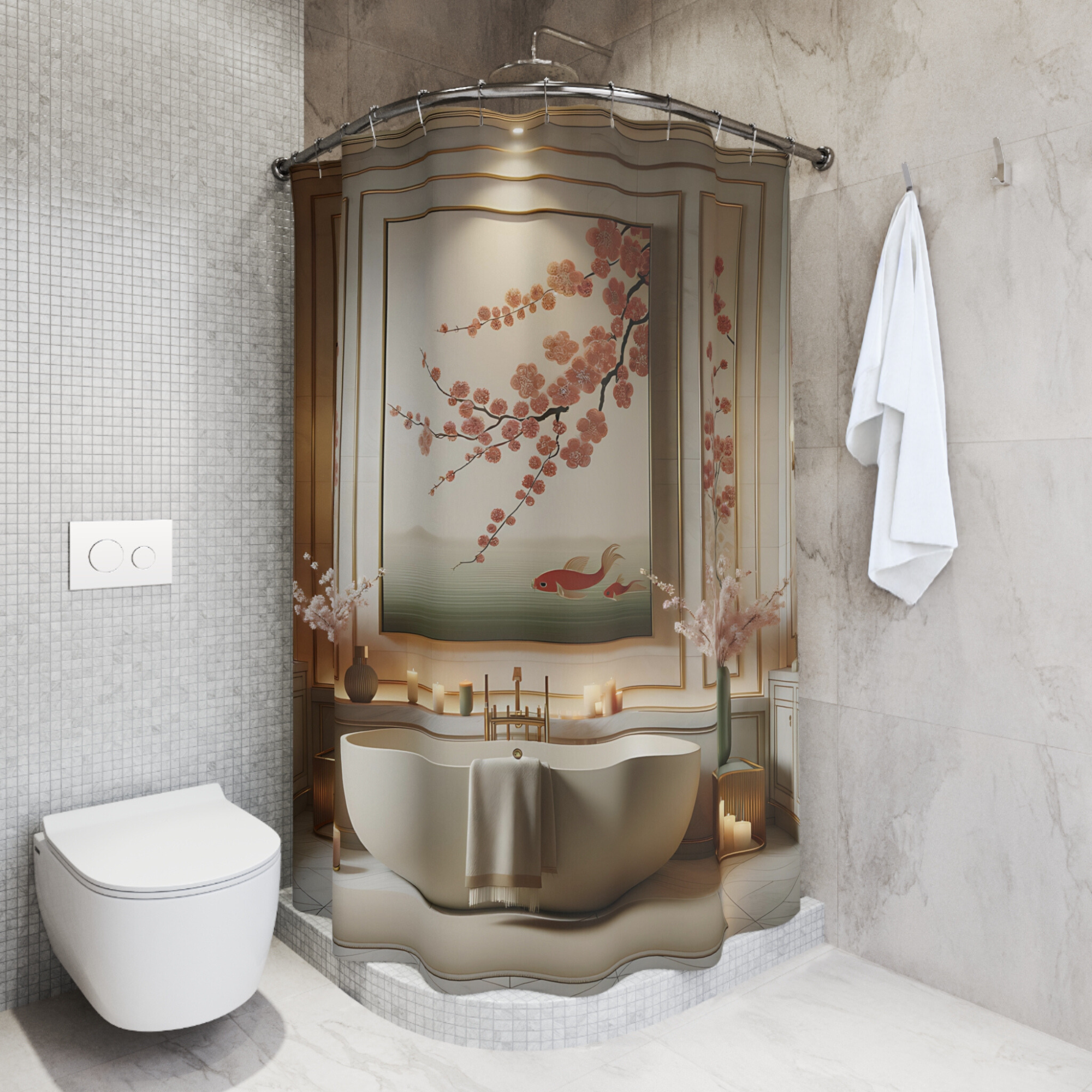Cherry Blossom Koi – Tranquil Blossom & Fish Shower Curtain