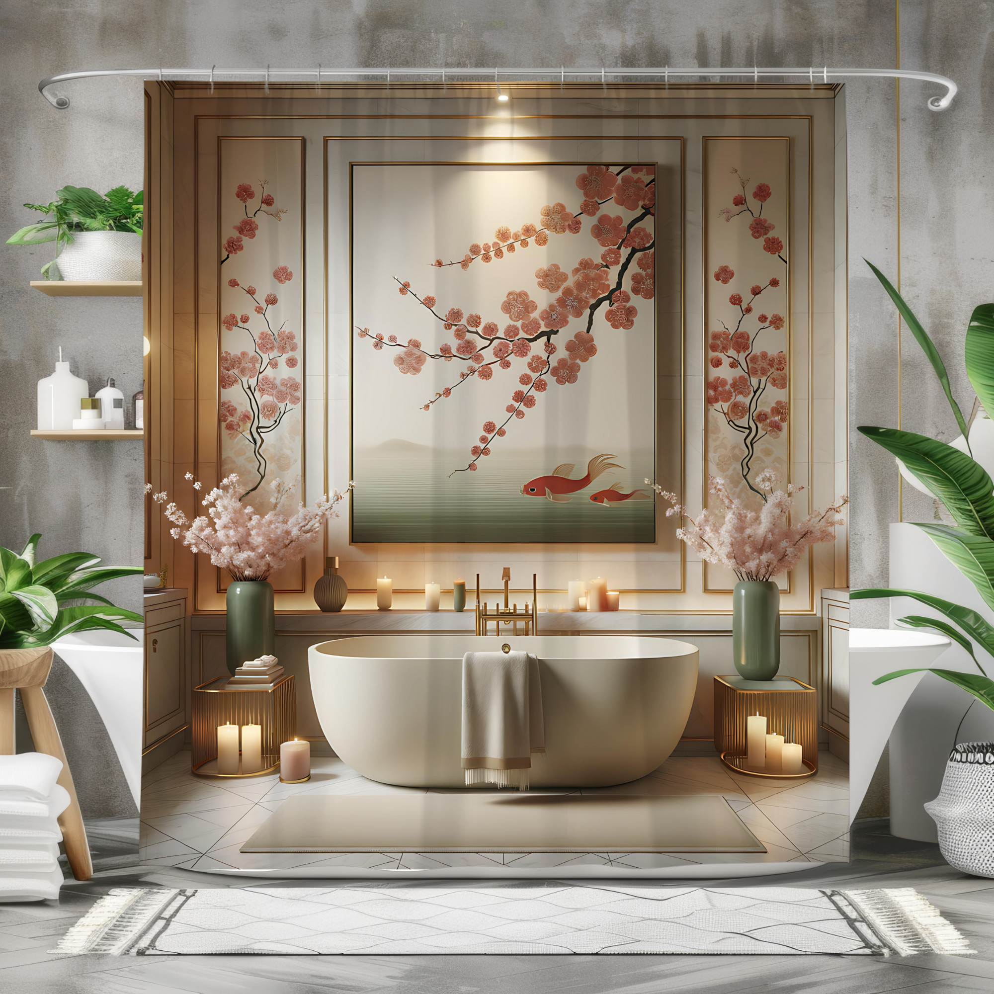 Cherry Blossom Koi – Tranquil Blossom & Fish Shower Curtain