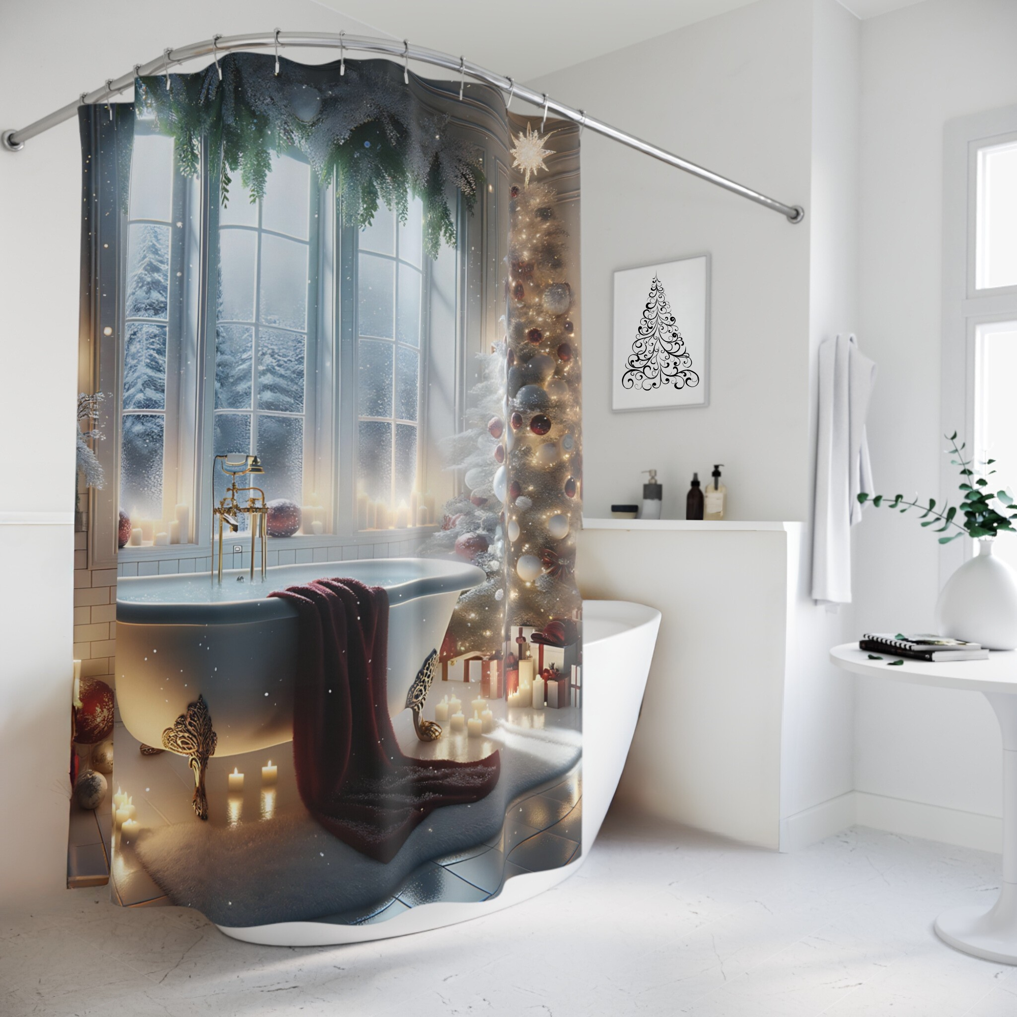 Christmas Eve Glow – Elegant Winter Bathroom Shower Curtain