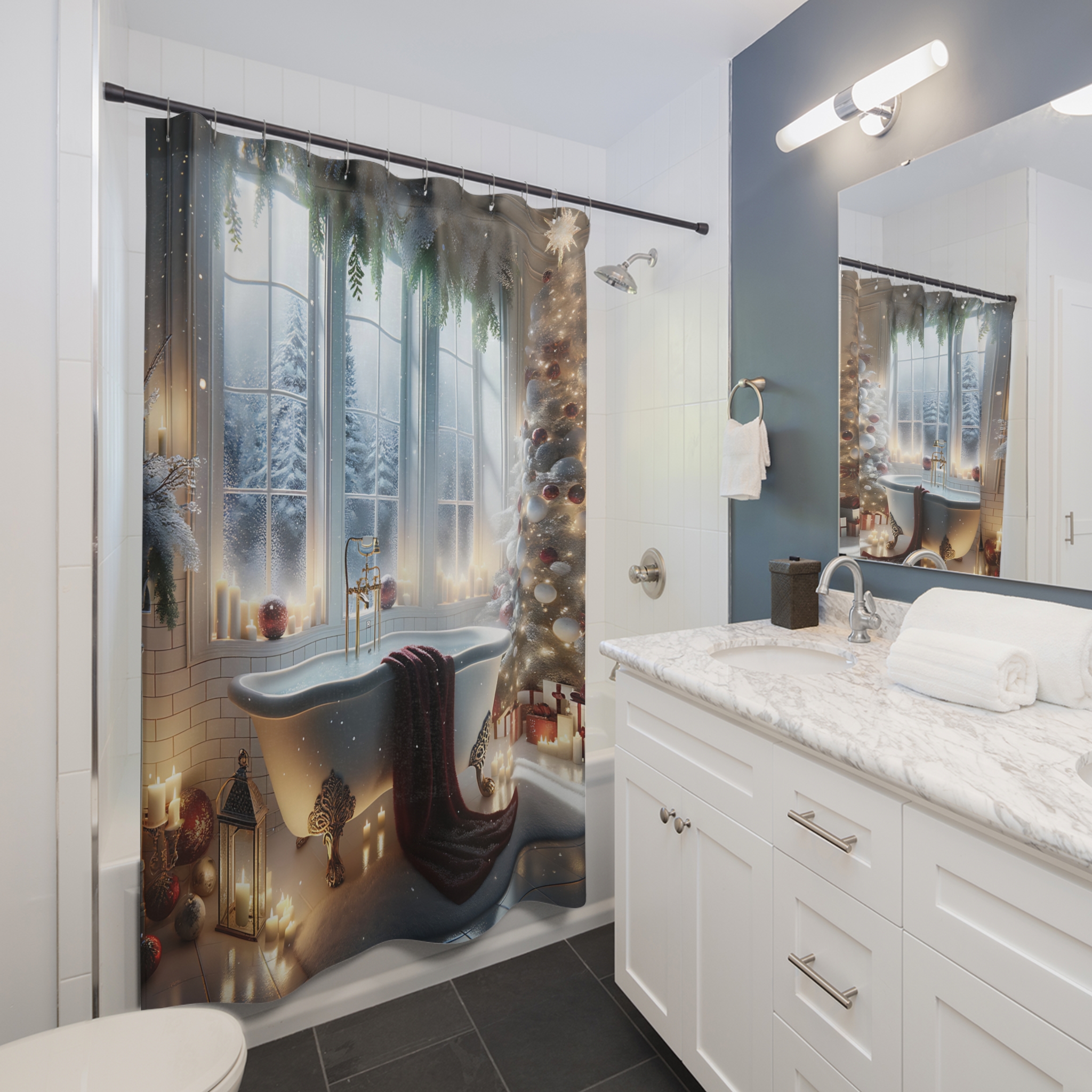 Christmas Eve Glow – Elegant Winter Bathroom Shower Curtain