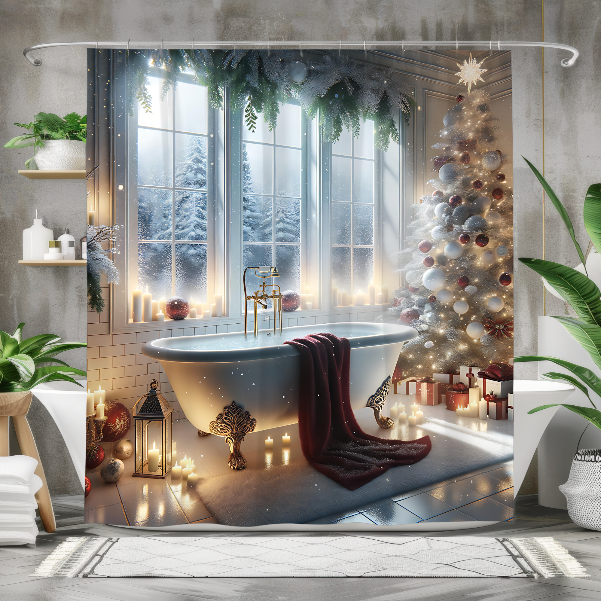 Christmas Eve Glow – Elegant Winter Bathroom Shower Curtain