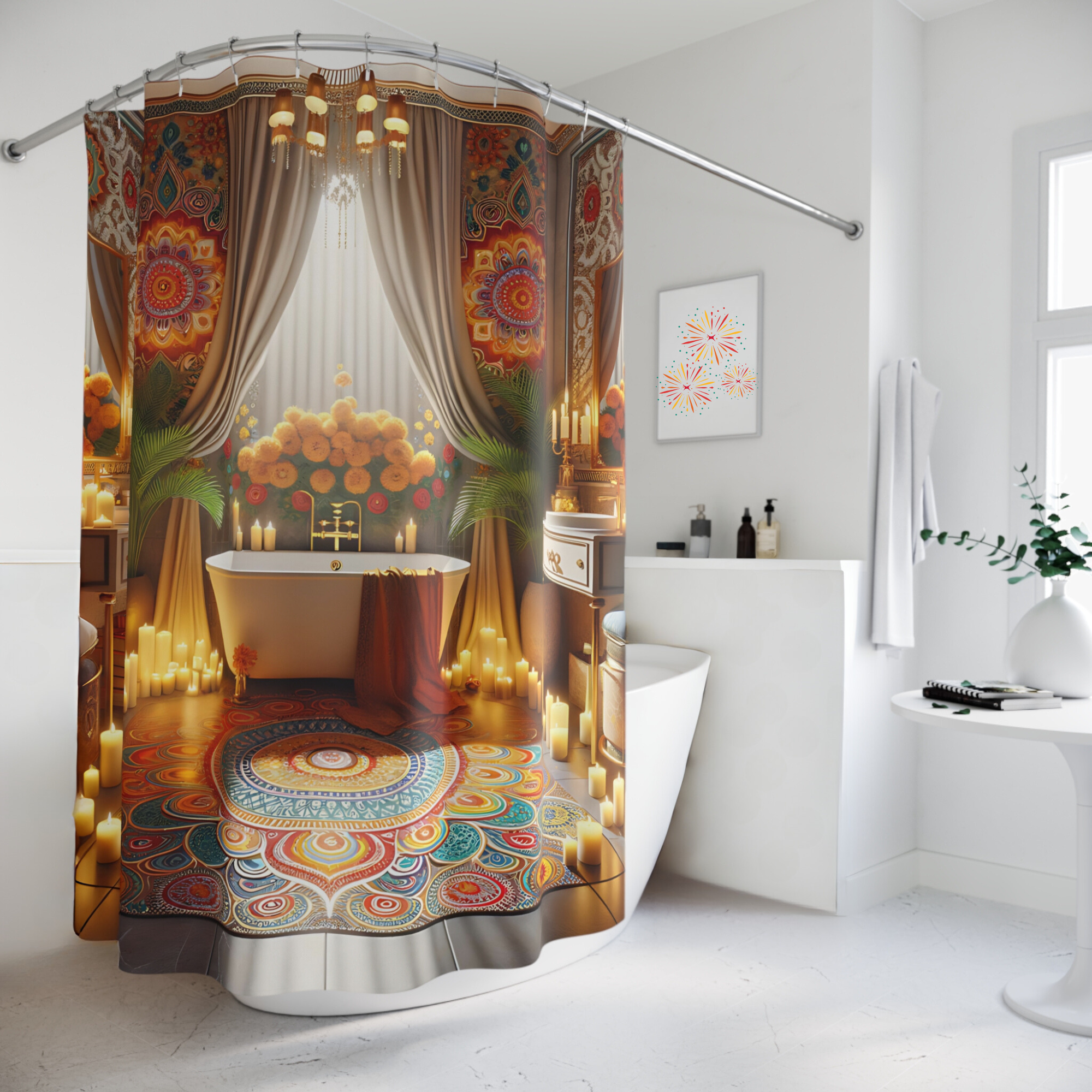 Luxury Diwali Celebration – Elegant Rangoli Shower Curtain