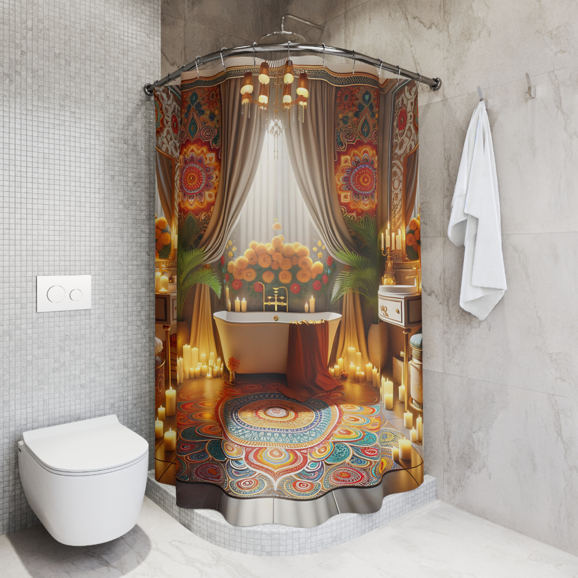 Luxury Diwali Celebration – Elegant Rangoli Shower Curtain