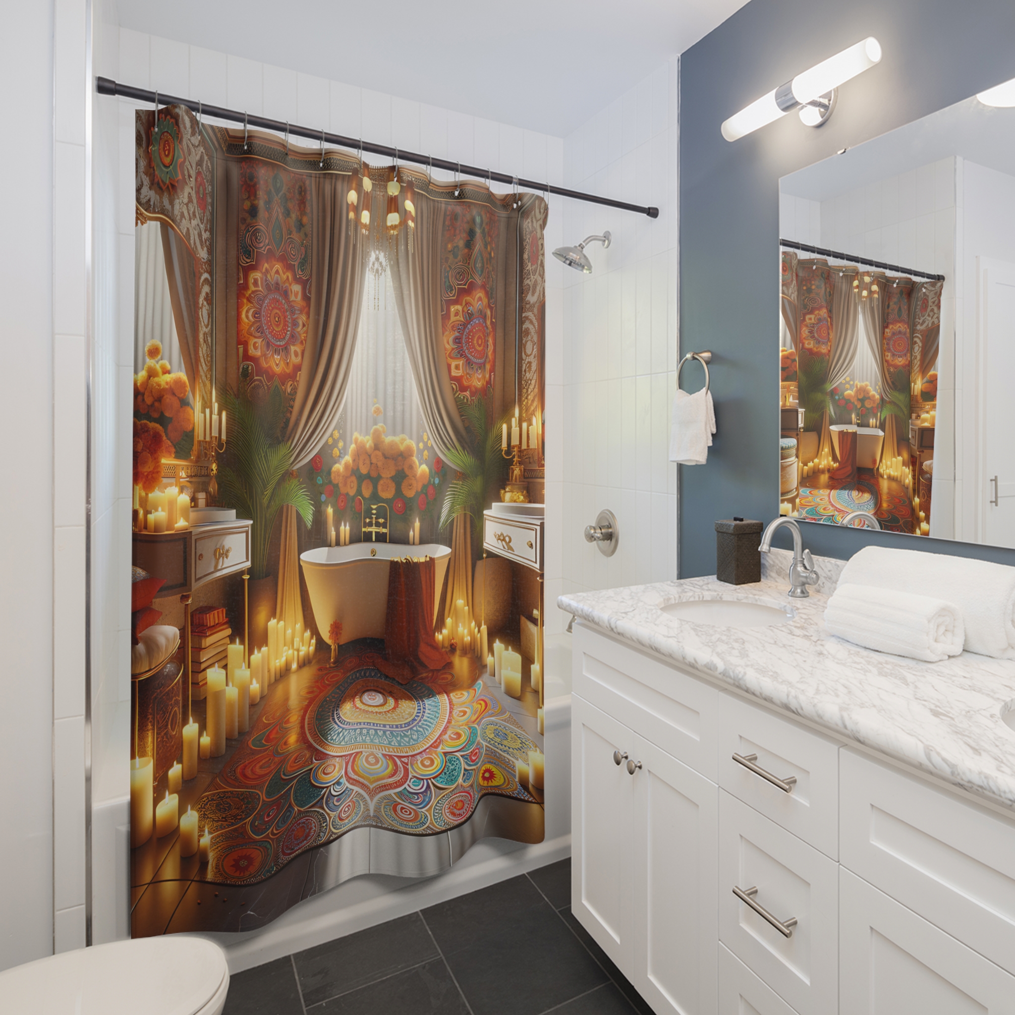 Luxury Diwali Celebration – Elegant Rangoli Shower Curtain
