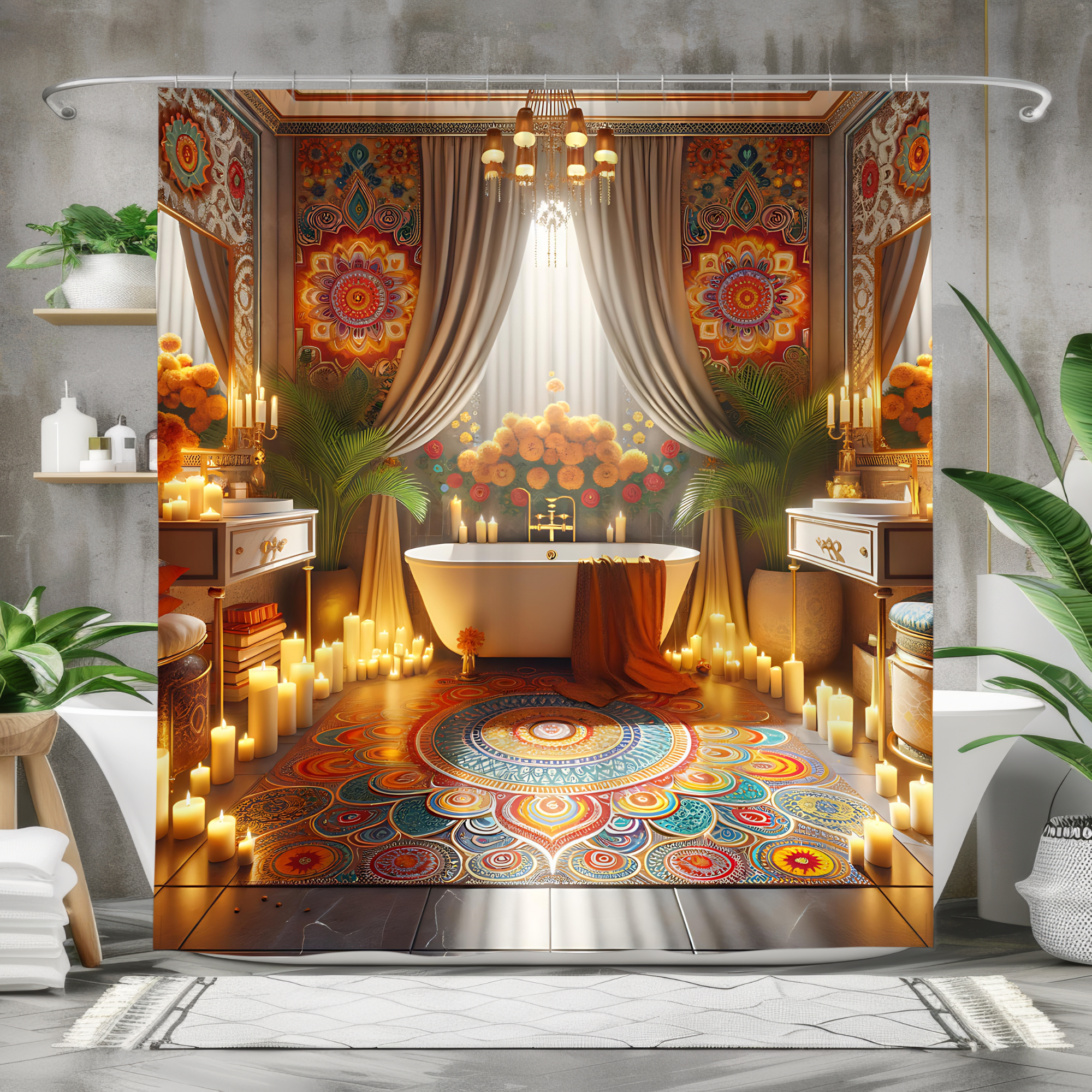 Luxury Diwali Celebration – Elegant Rangoli Shower Curtain