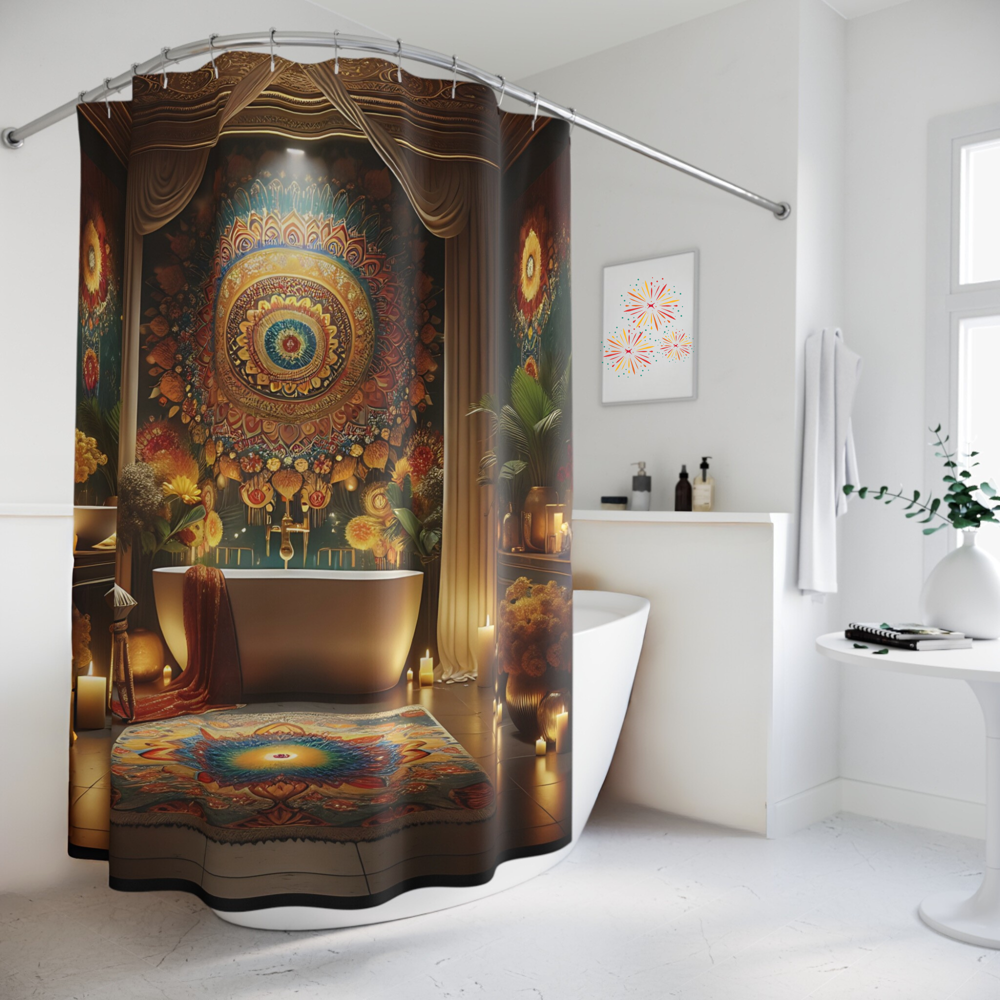 Mandala Radiance – Deep Jewel-Toned Diwali Shower Curtain