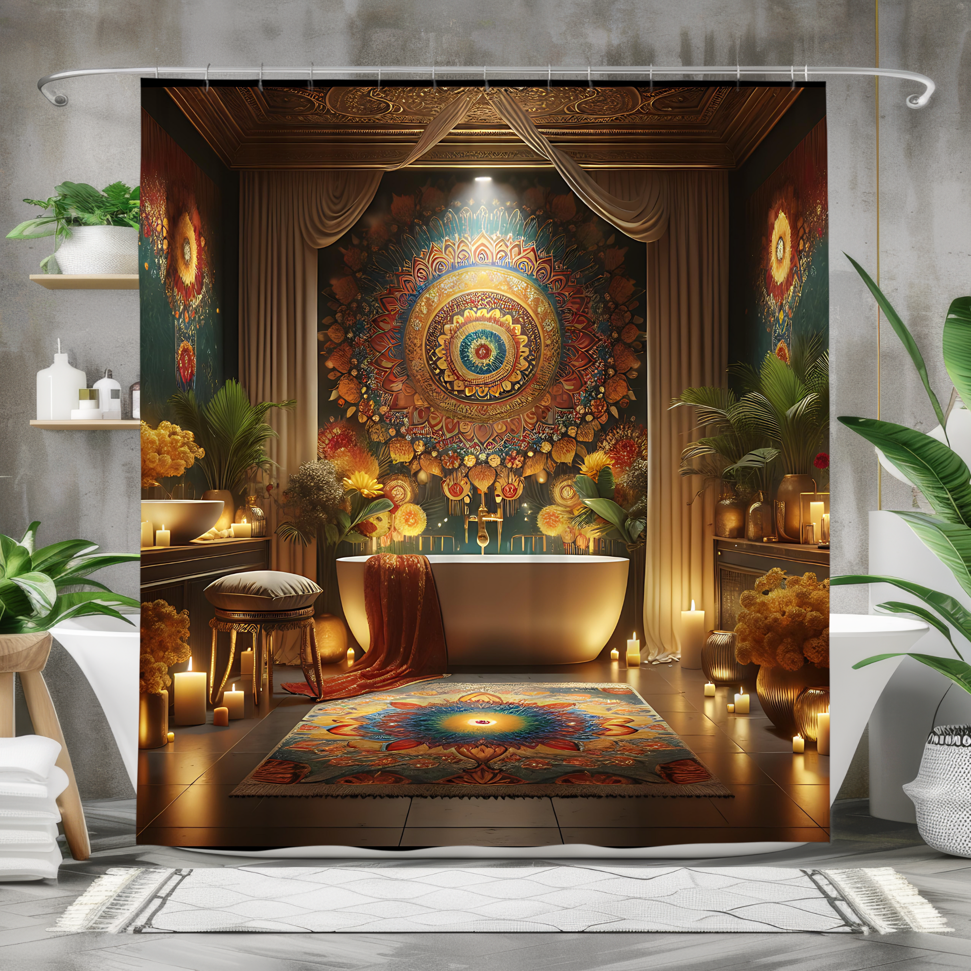 Mandala Radiance – Deep Jewel-Toned Diwali Shower Curtain
