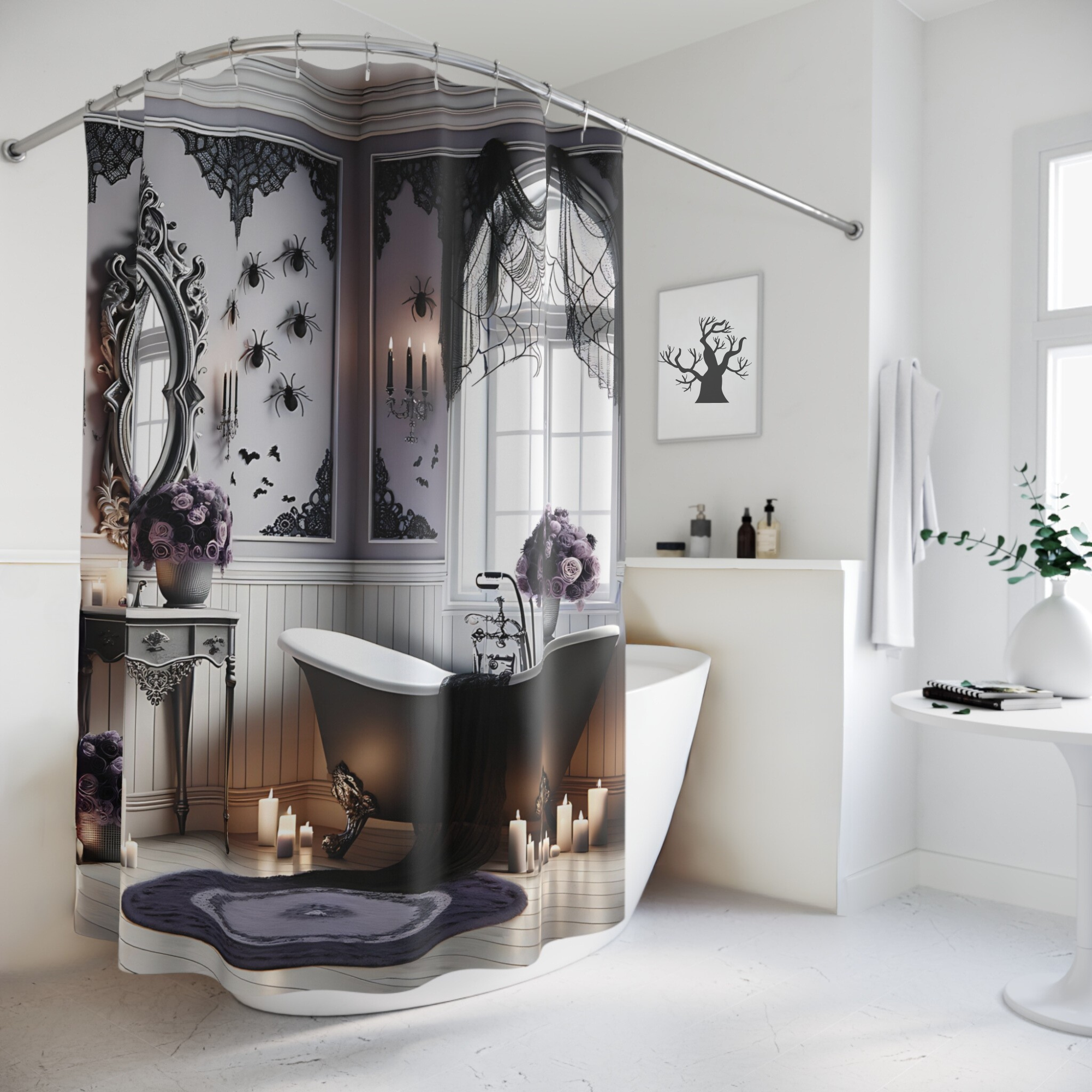 Gothic Manor Bathroom – Elegant Haunted Halloween Shower Curtain