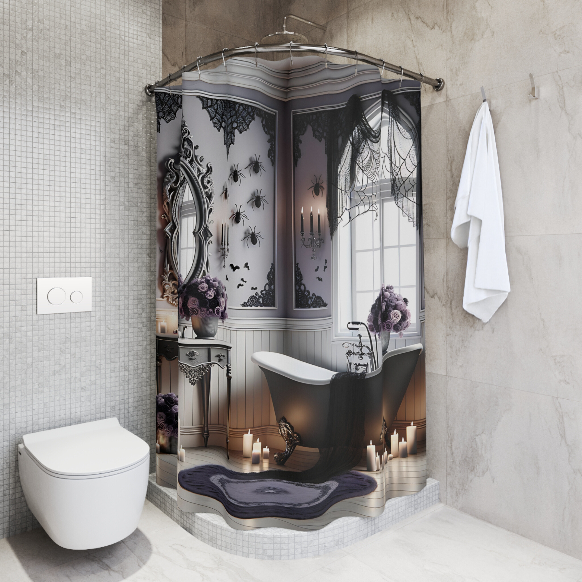 Gothic Manor Bathroom – Elegant Haunted Halloween Shower Curtain