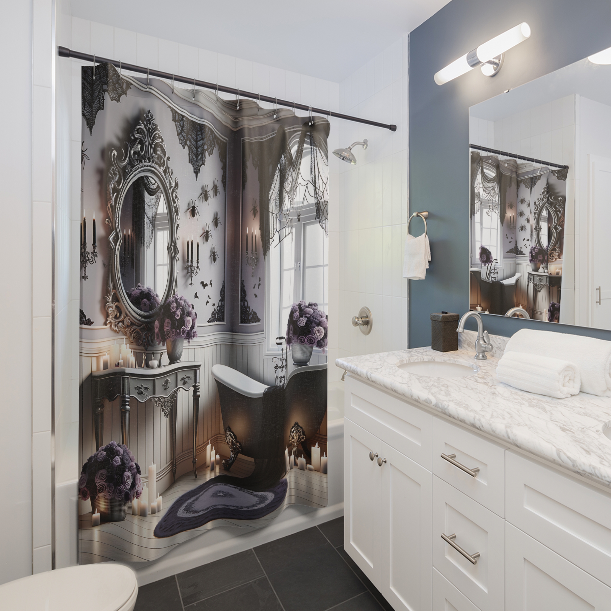 Gothic Manor Bathroom – Elegant Haunted Halloween Shower Curtain