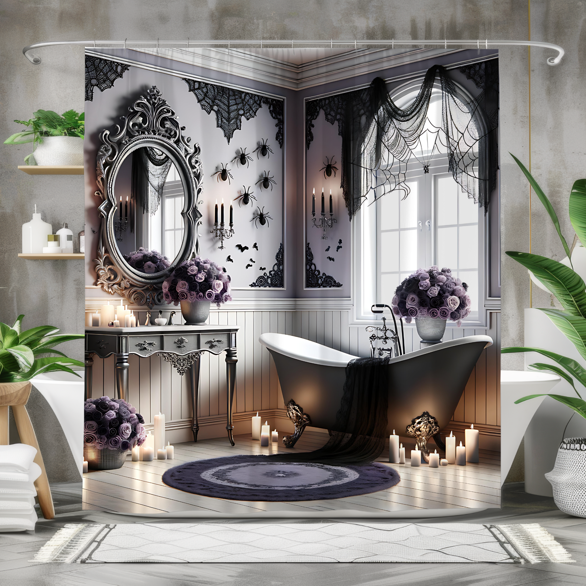 Gothic Manor Bathroom – Elegant Haunted Halloween Shower Curtain