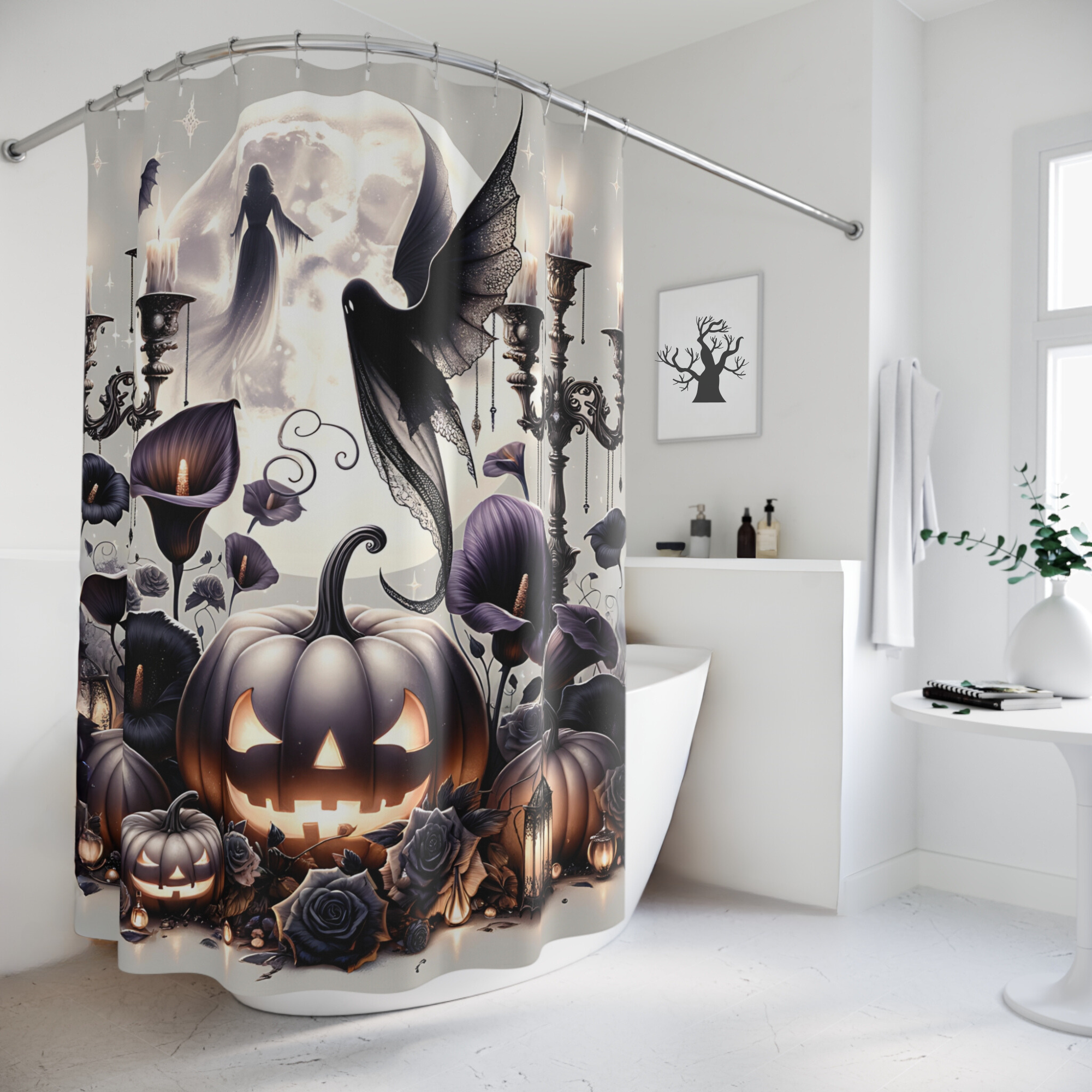 Moonlit Enchanted Pumpkins – Gothic Halloween Shower Curtain