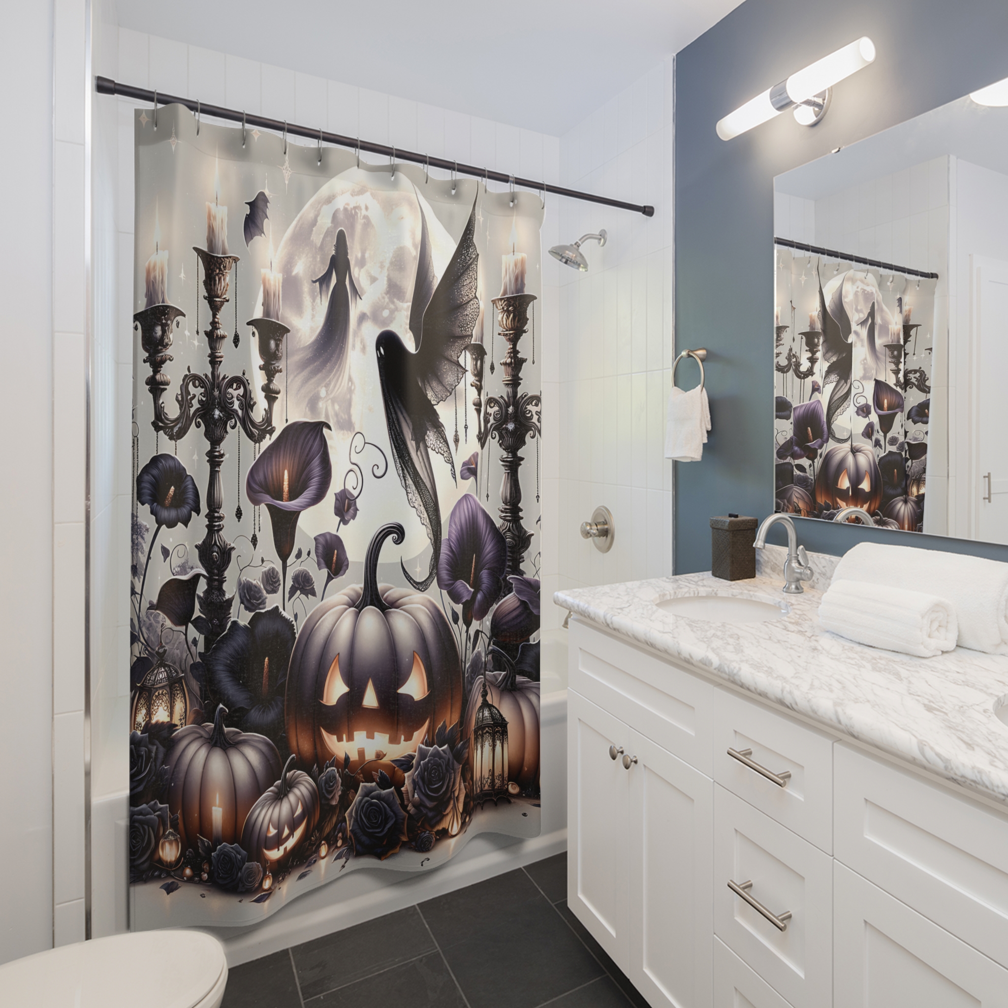 Moonlit Enchanted Pumpkins – Gothic Halloween Shower Curtain