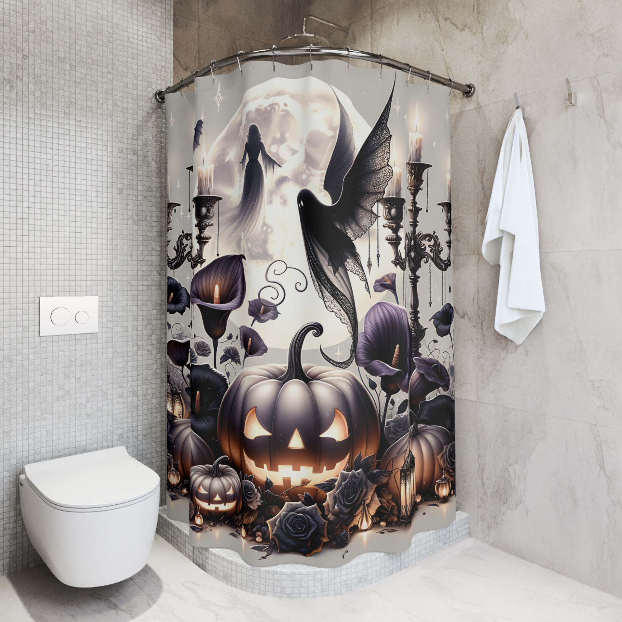 Moonlit Enchanted Pumpkins – Gothic Halloween Shower Curtain
