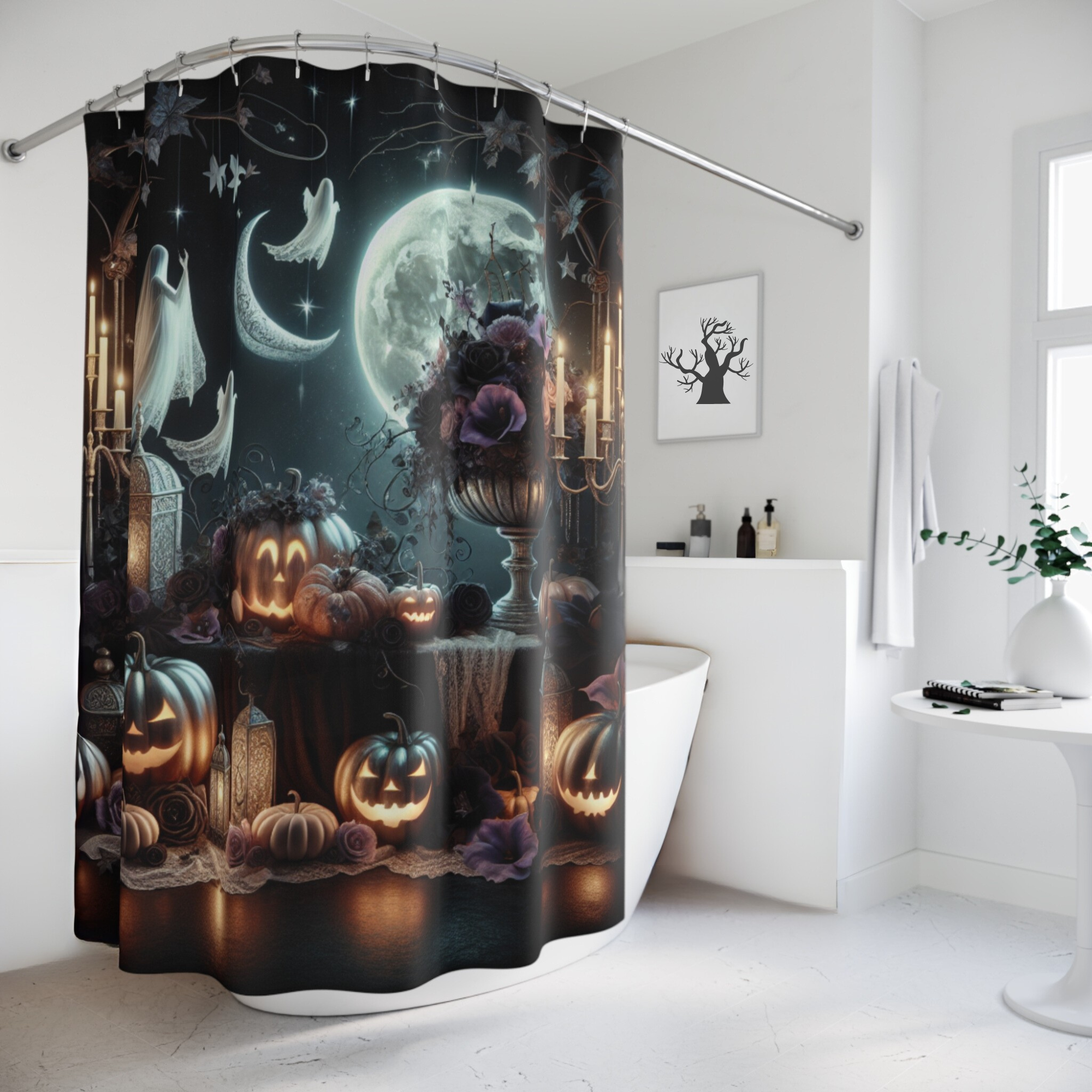 Ghostly Lantern Gathering – Elegant Halloween Shower Curtain