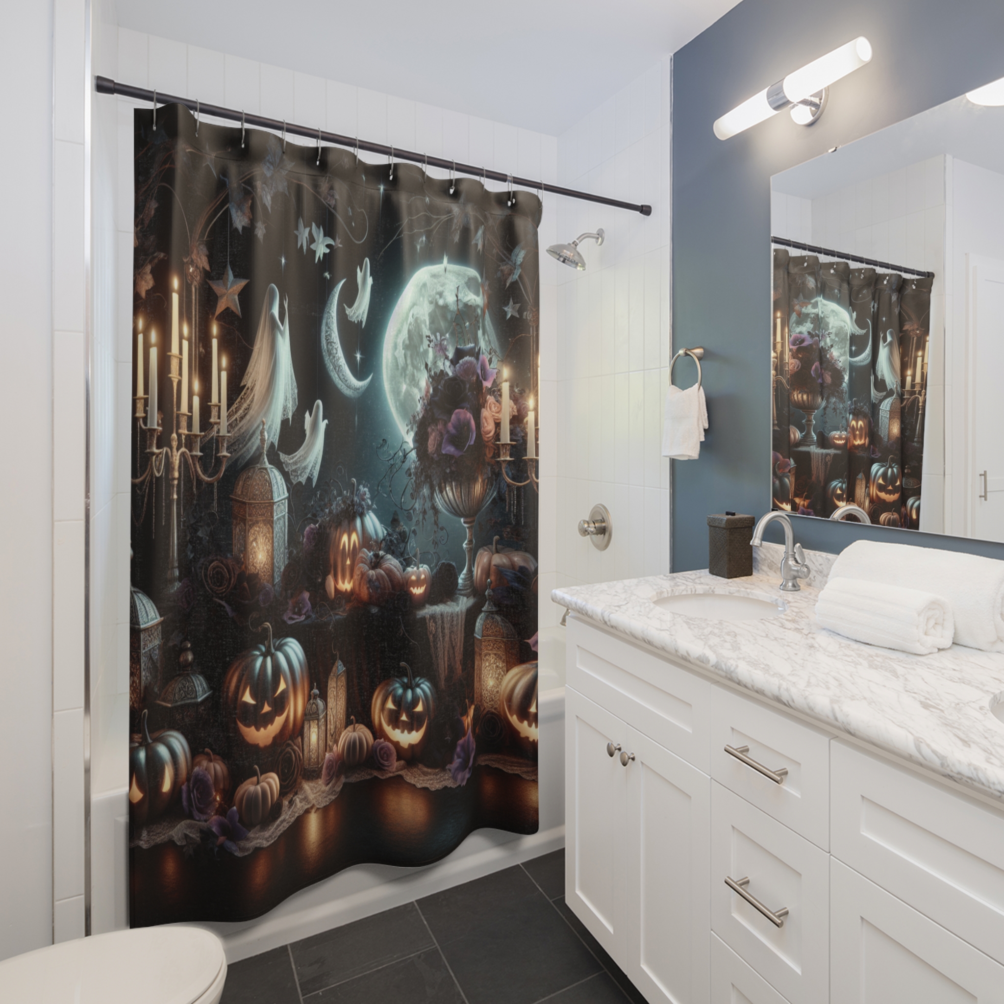 Ghostly Lantern Gathering – Elegant Halloween Shower Curtain