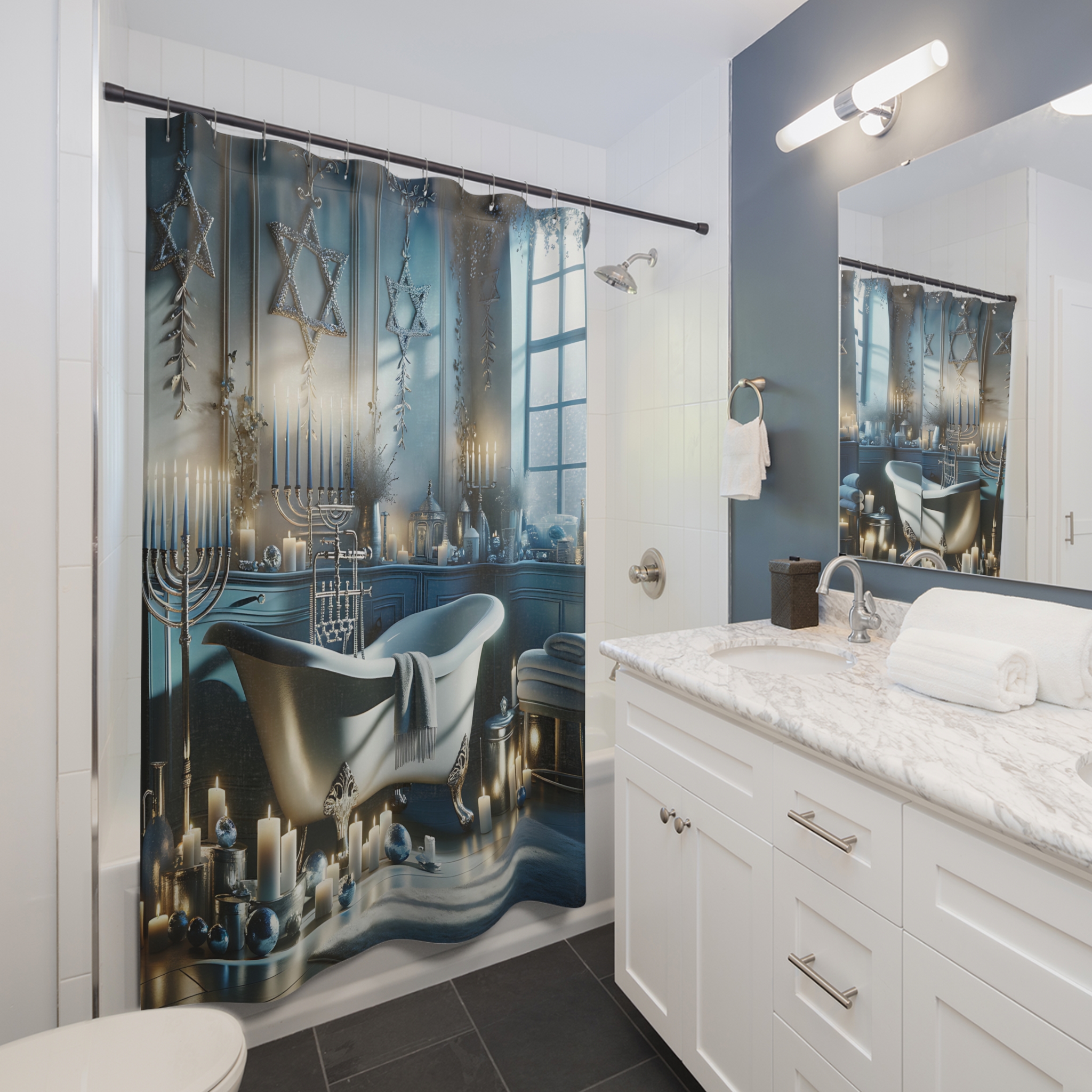 Star of Light – Elegant Hanukkah Bathroom Shower Curtain