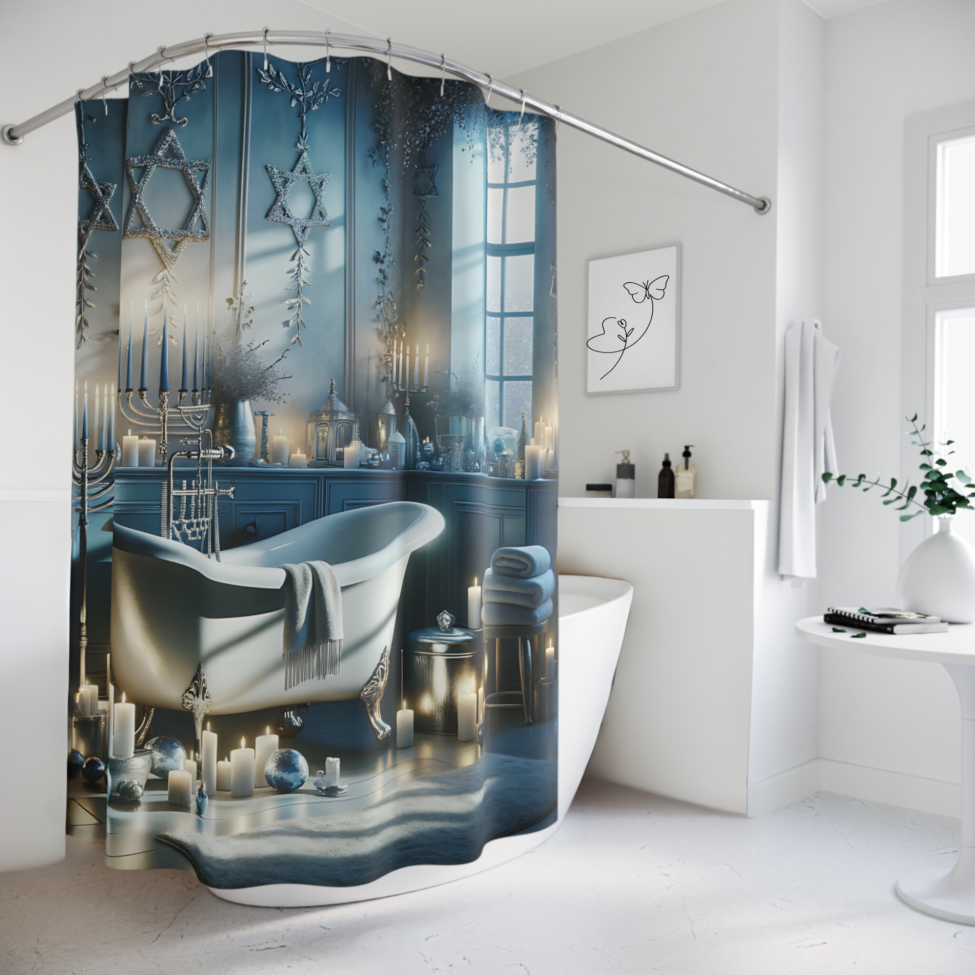 Star of Light – Elegant Hanukkah Bathroom Shower Curtain