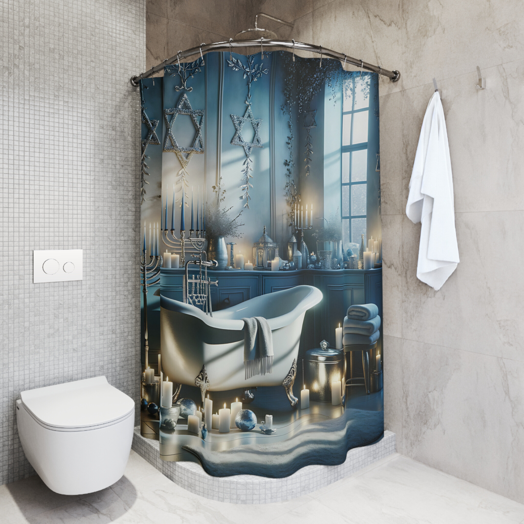 Star of Light – Elegant Hanukkah Bathroom Shower Curtain