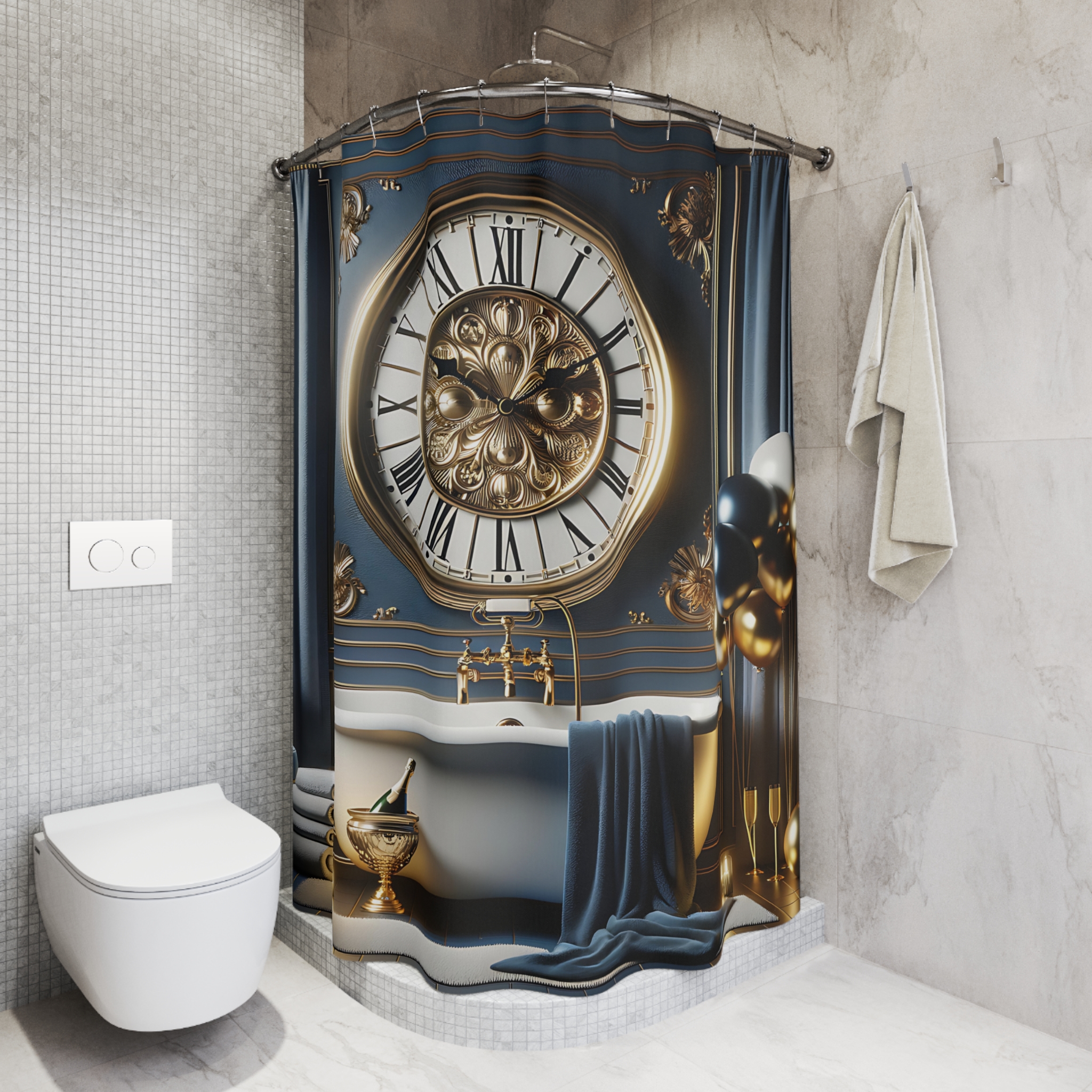 Countdown in Gold – Elegant New Year’s Eve Shower Curtain