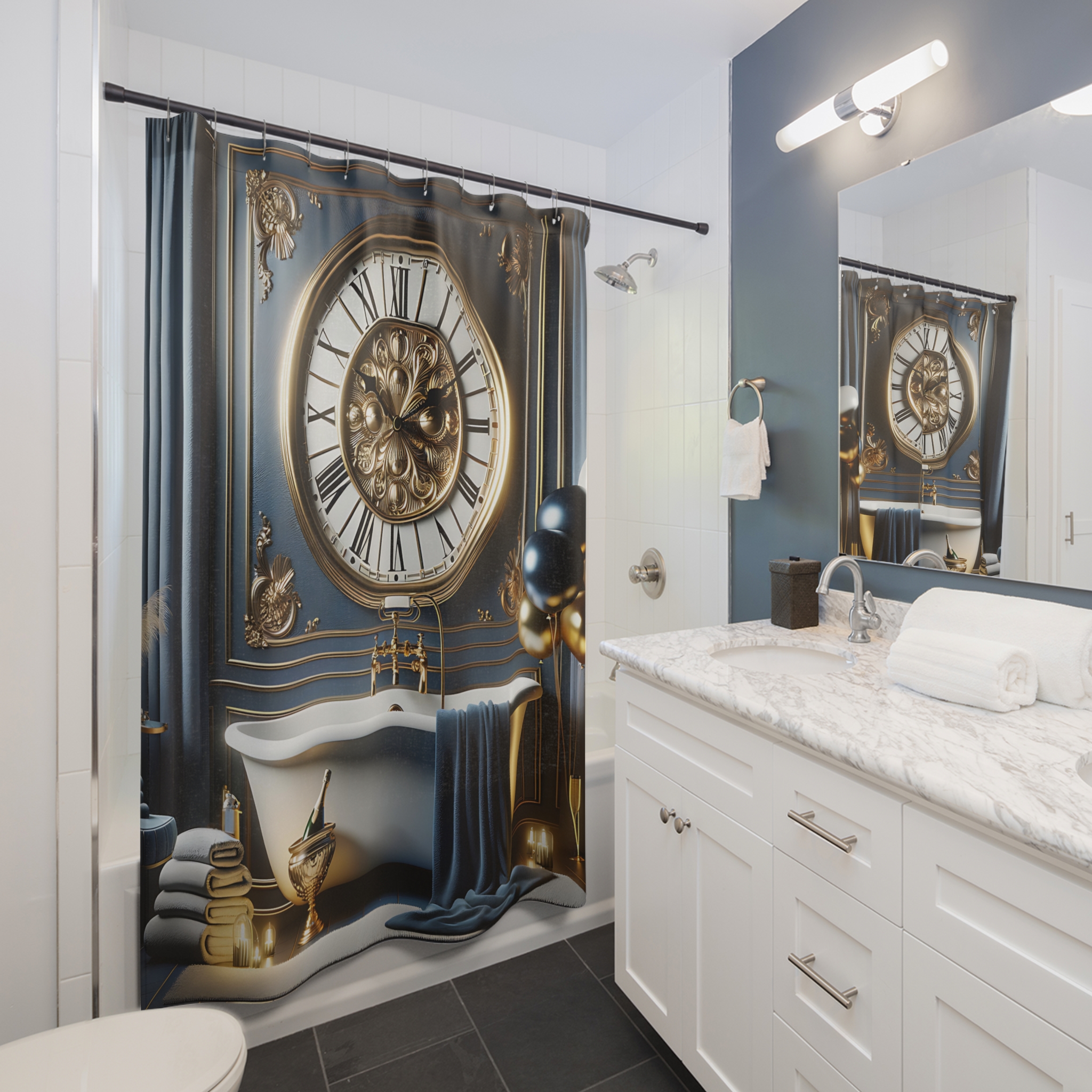 Countdown in Gold – Elegant New Year’s Eve Shower Curtain