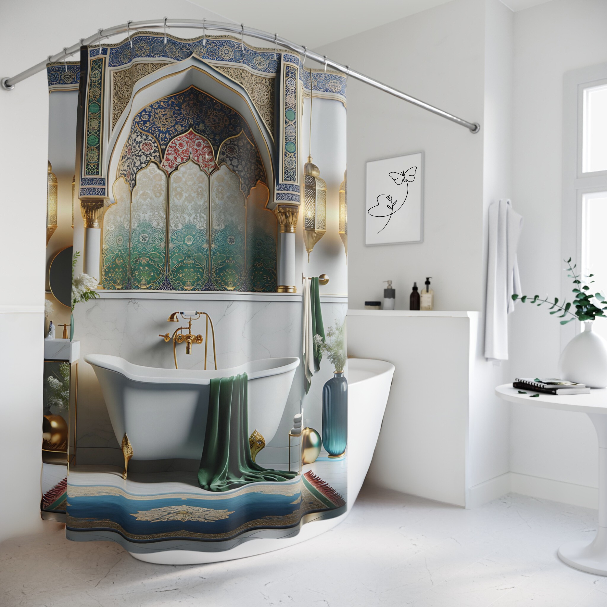 Golden Arch Ramadan Retreat – Sacred Islamic Shower Curtain