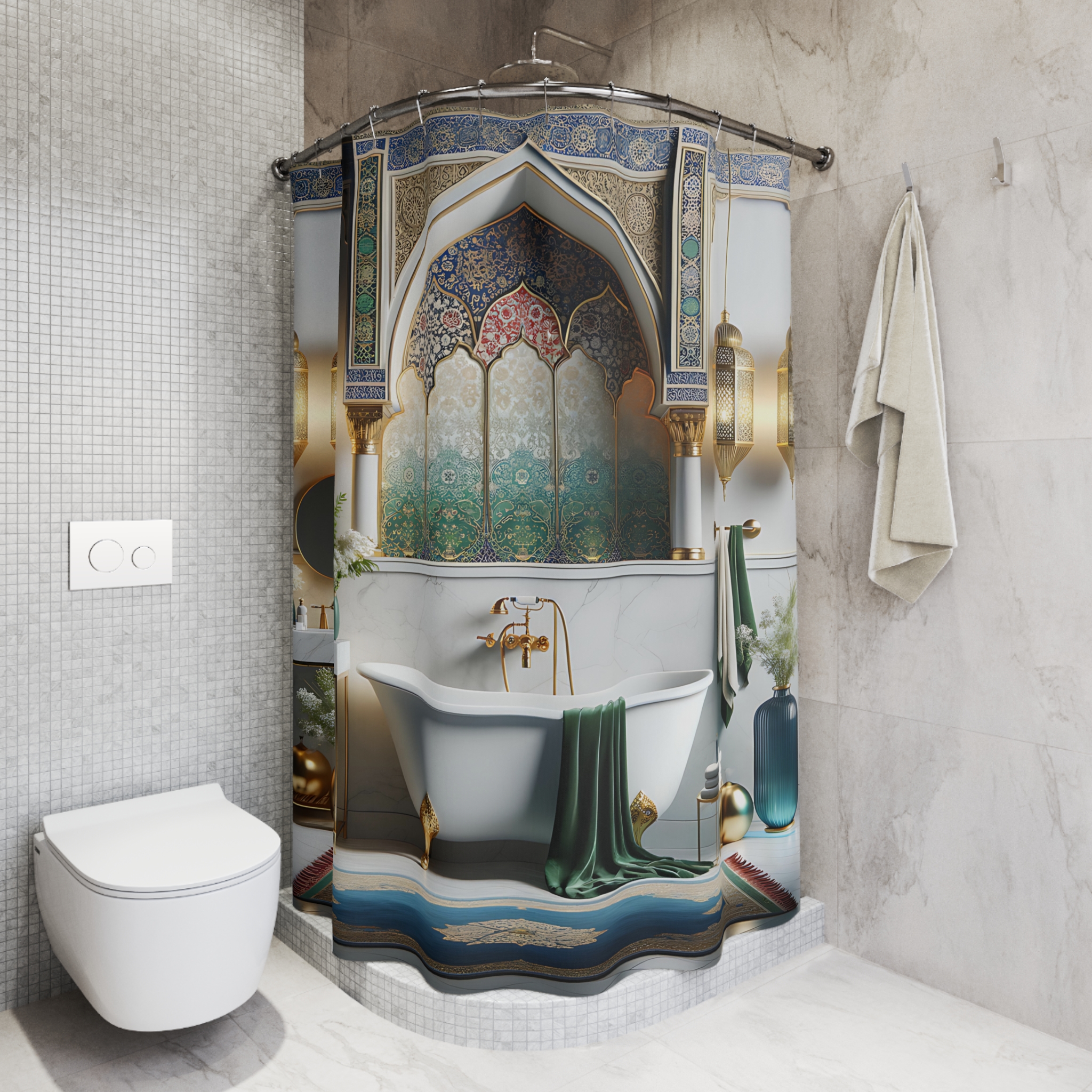 Golden Arch Ramadan Retreat – Sacred Islamic Shower Curtain