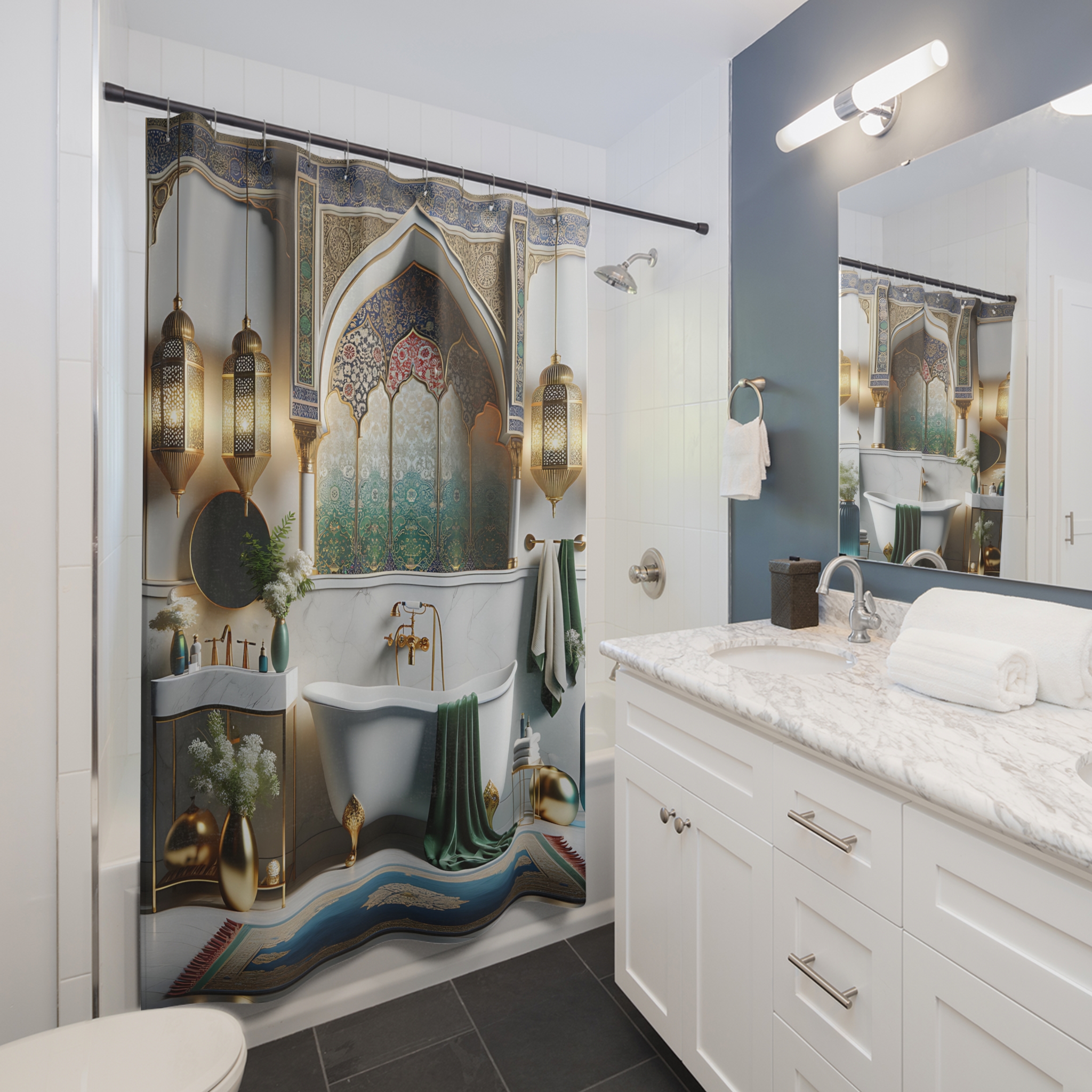 Golden Arch Ramadan Retreat – Sacred Islamic Shower Curtain