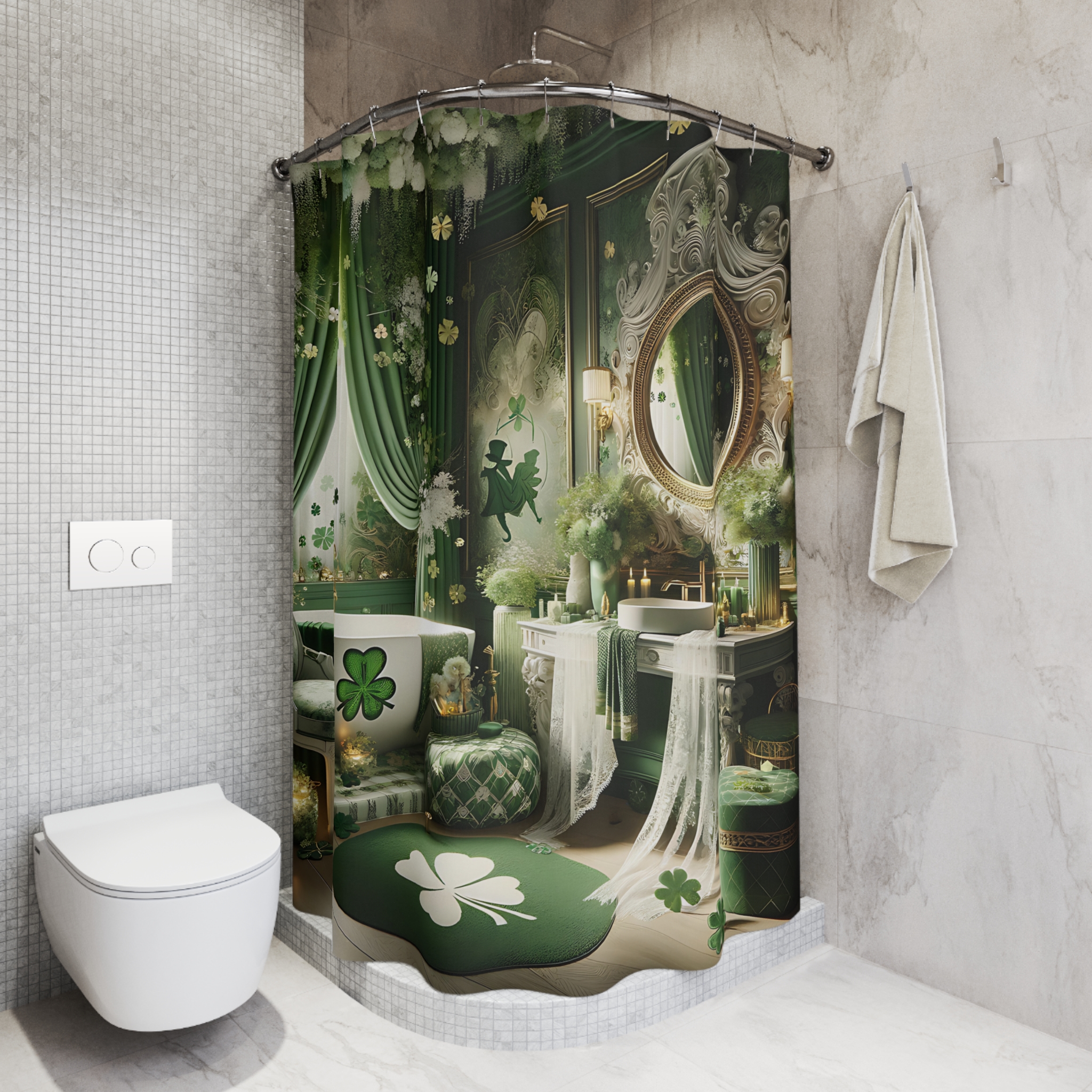 Shamrock Garden Retreat – Elegant St. Patrick’s Day Shower Curtain