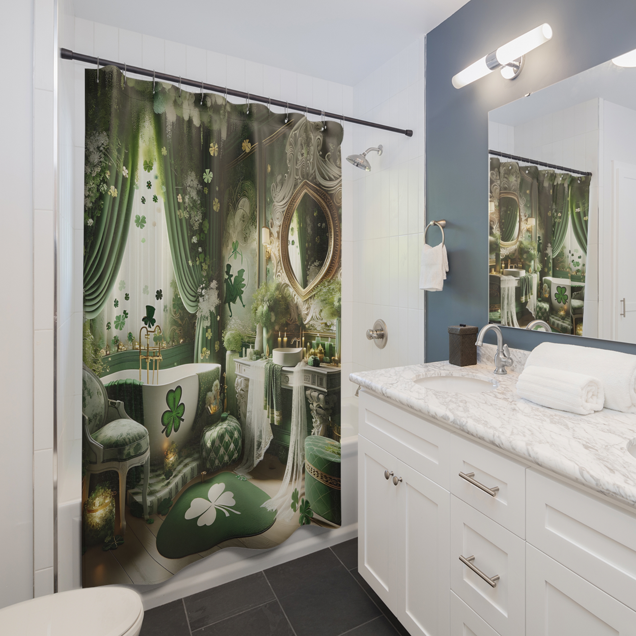 Shamrock Garden Retreat – Elegant St. Patrick’s Day Shower Curtain