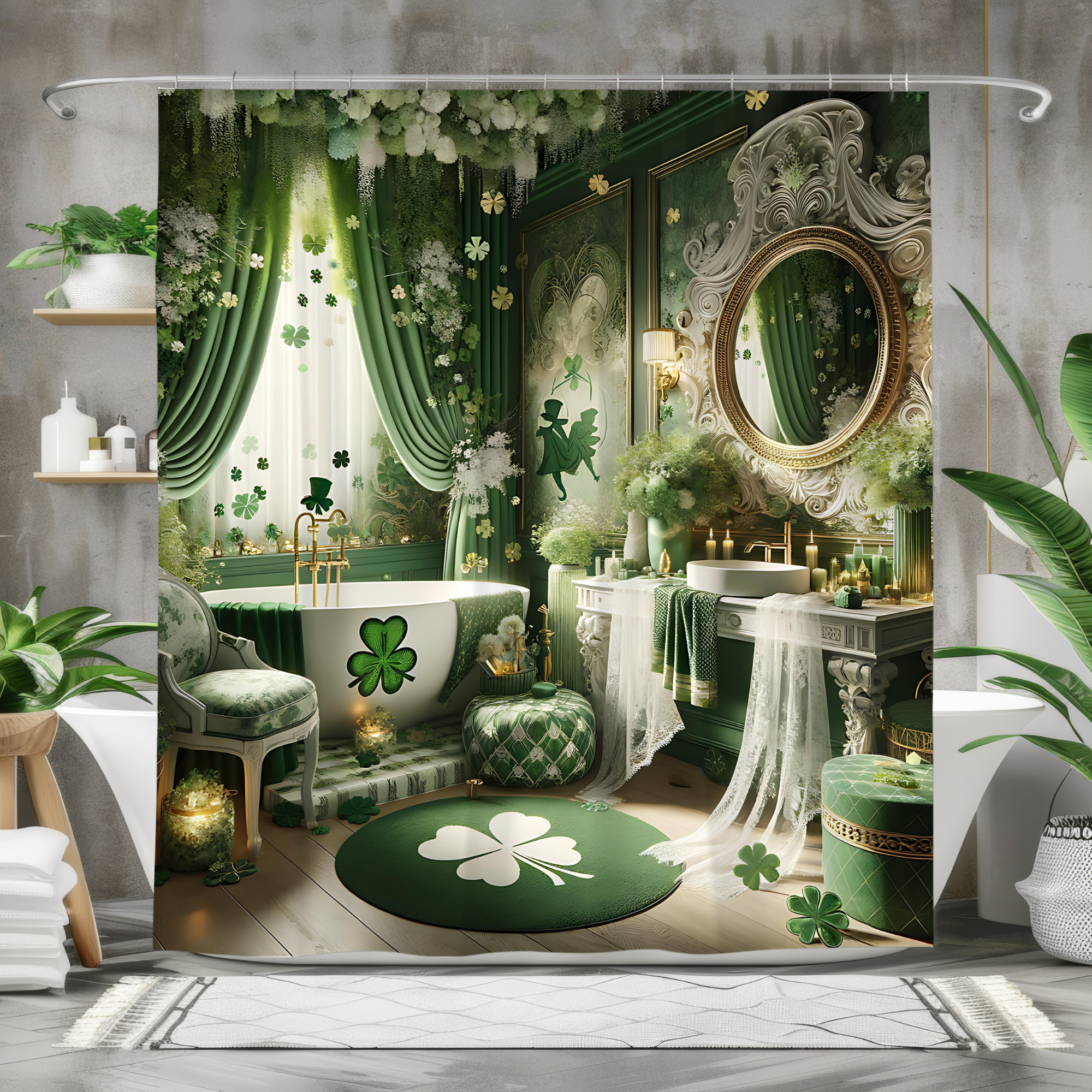 Shamrock Garden Retreat – Elegant St. Patrick’s Day Shower Curtain