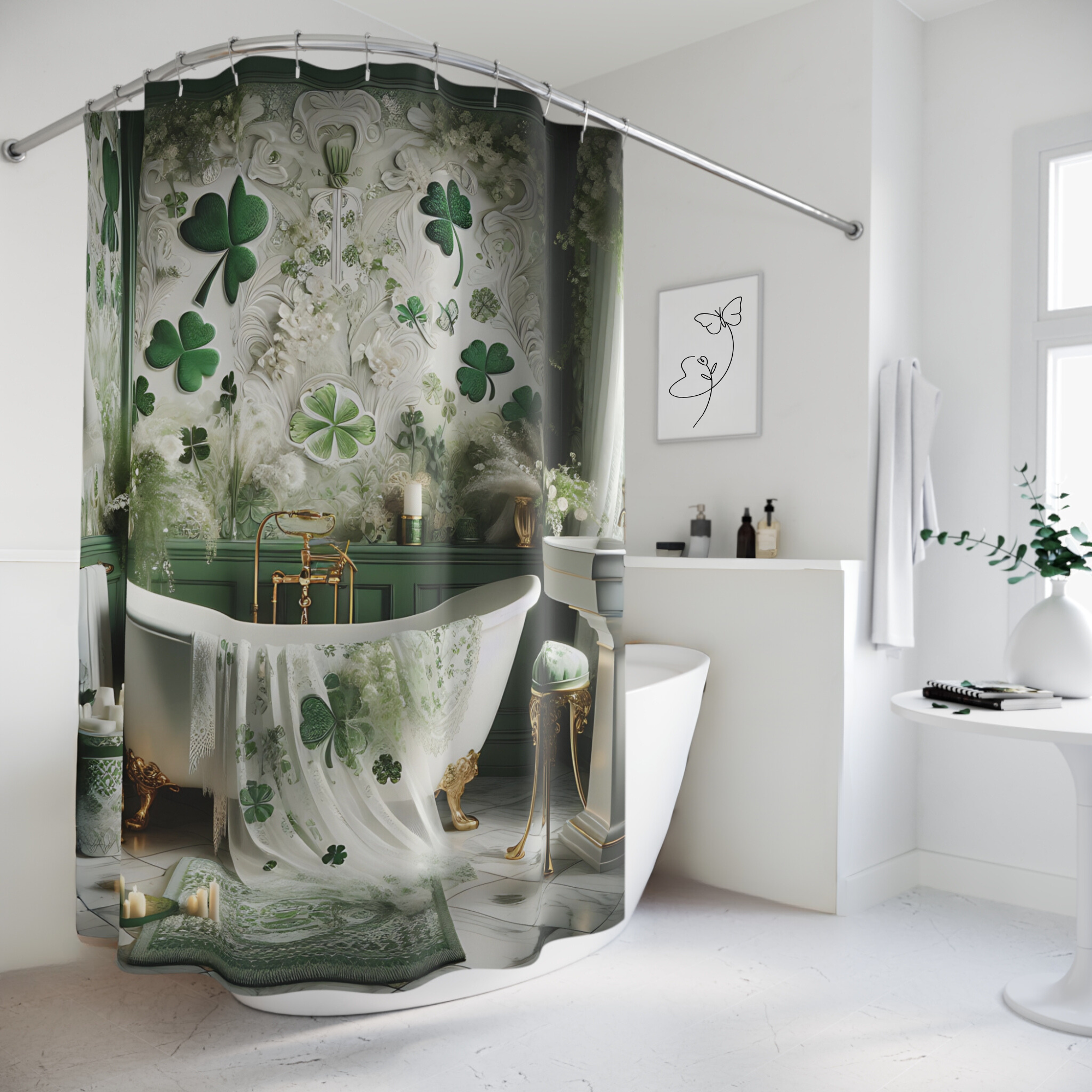 Shamrock Lace Elegance – St Patricks Day Shower Curtain