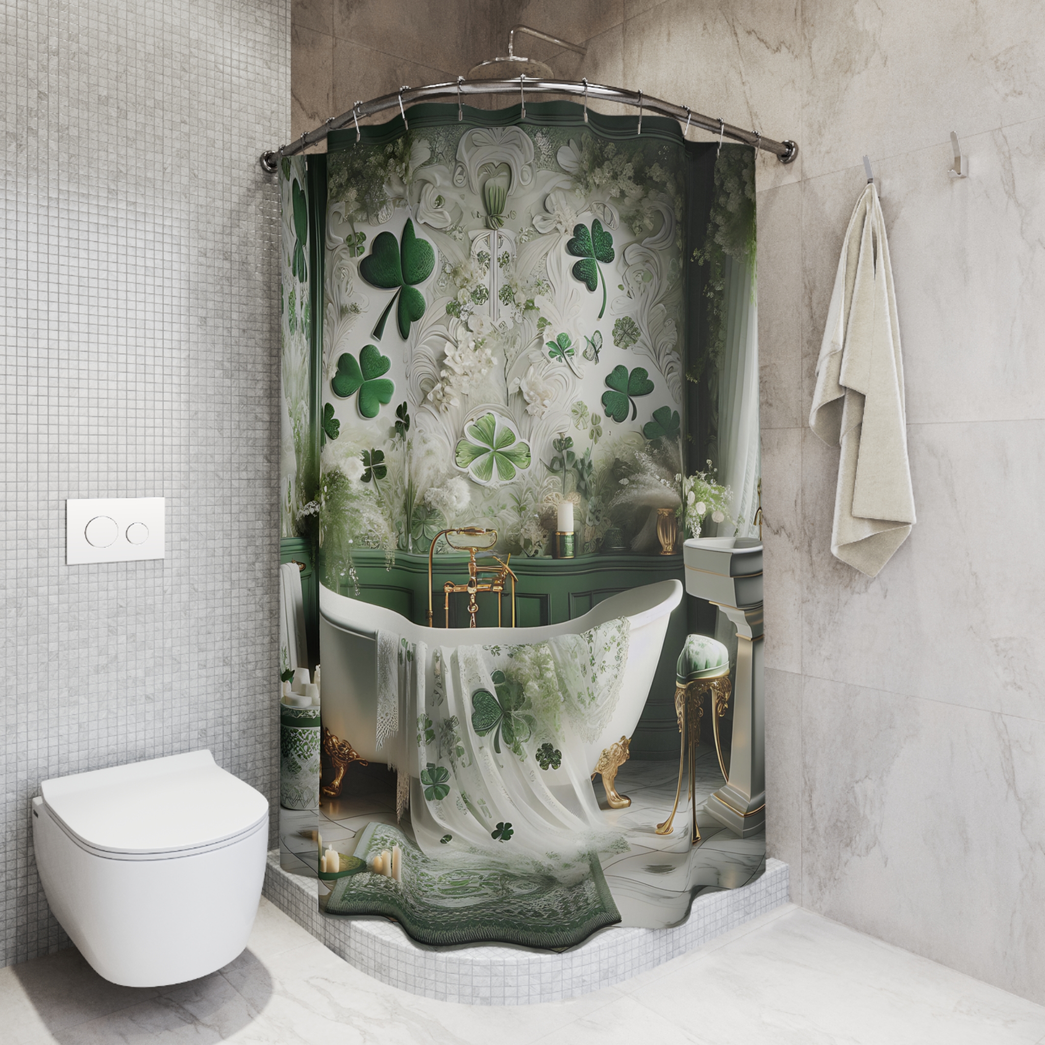 Shamrock Lace Elegance – St Patricks Day Shower Curtain