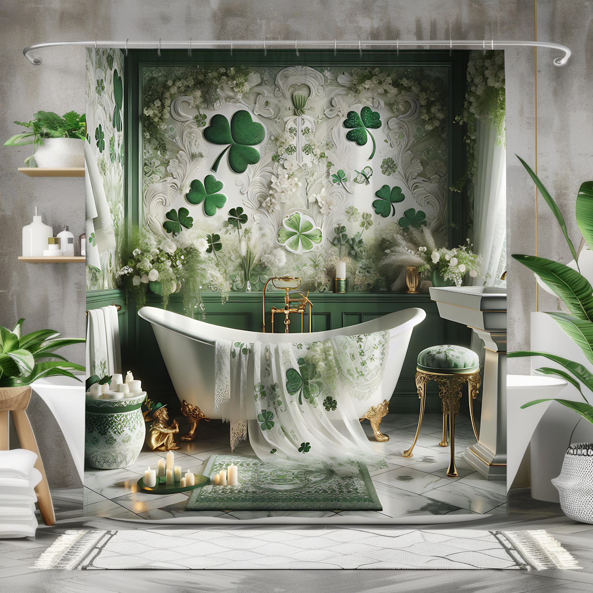 Shamrock Lace Elegance – St Patricks Day Shower Curtain