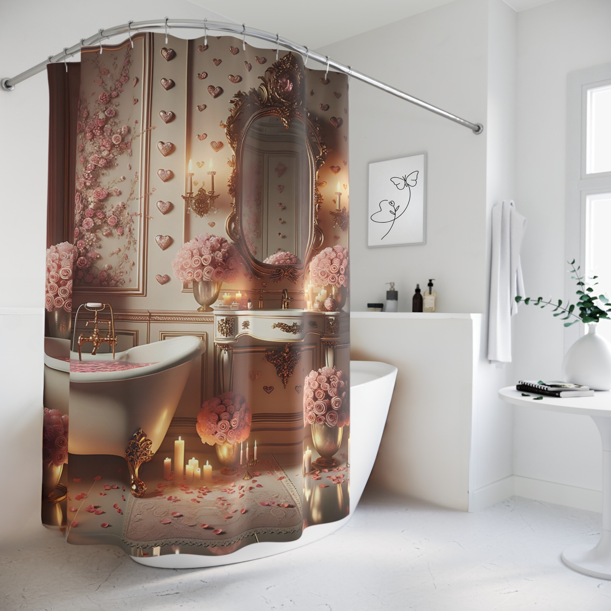 Blush Rose Romance – Valentine’s Day Bathroom Shower Curtain