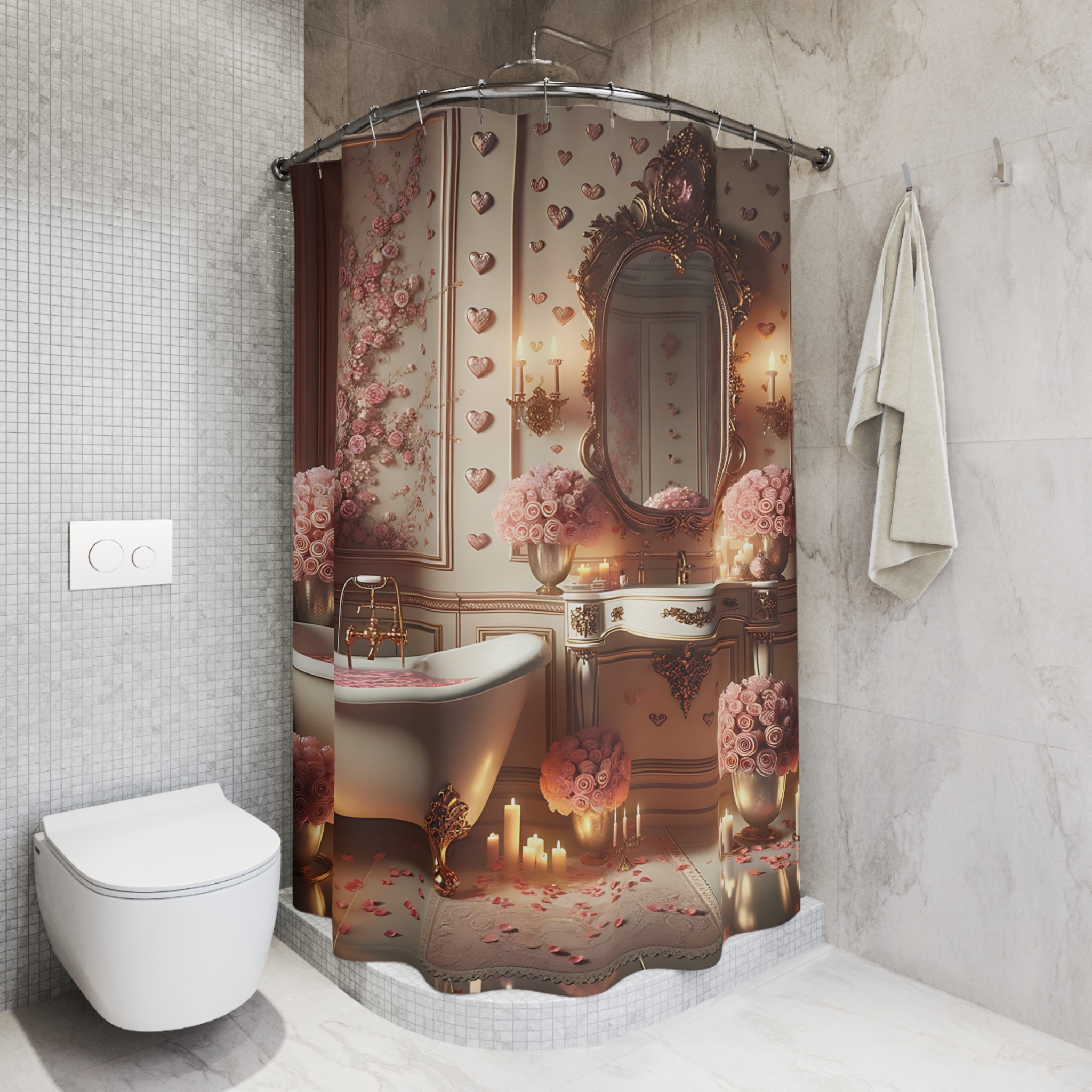 Blush Rose Romance – Valentine’s Day Bathroom Shower Curtain