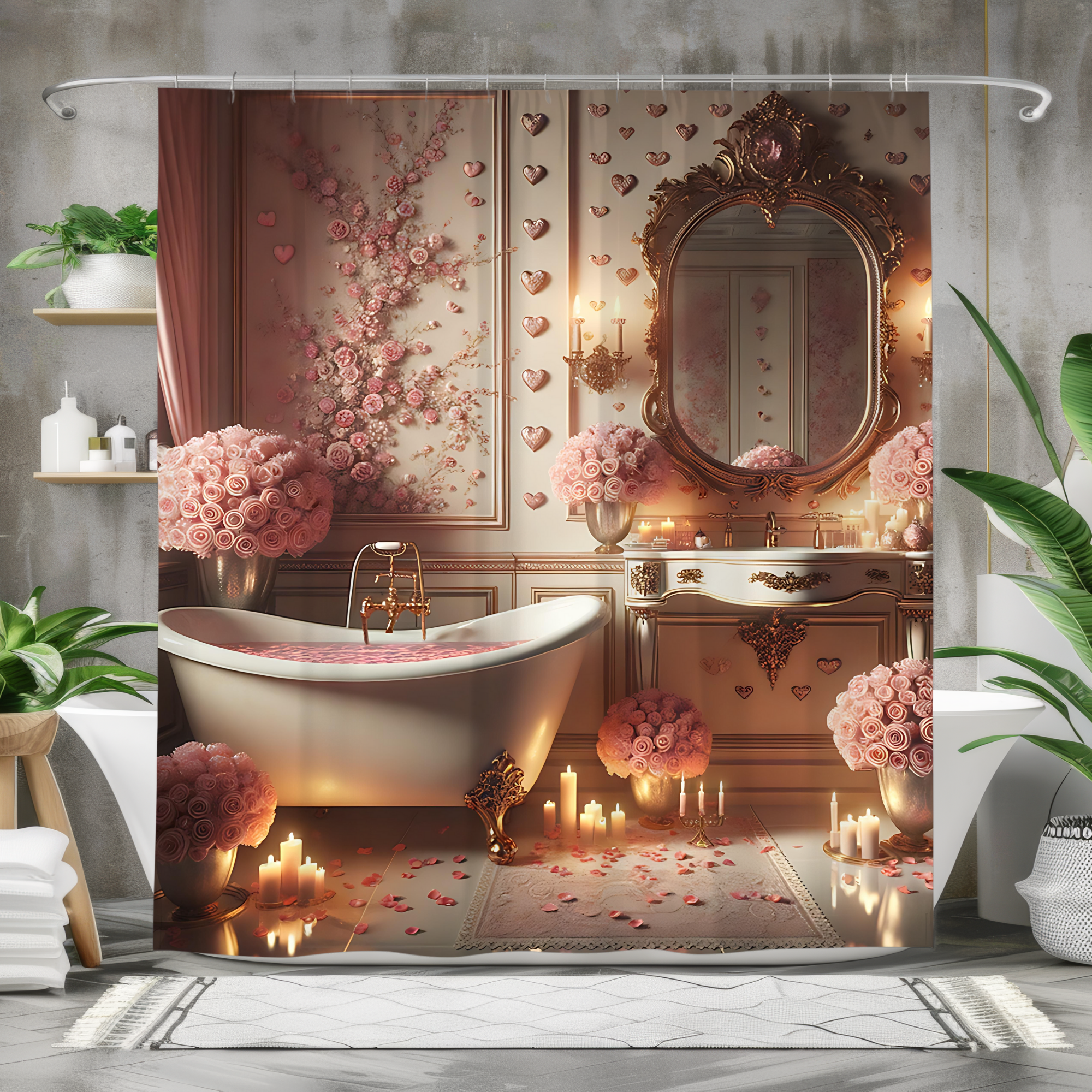Blush Rose Romance – Valentine’s Day Bathroom Shower Curtain