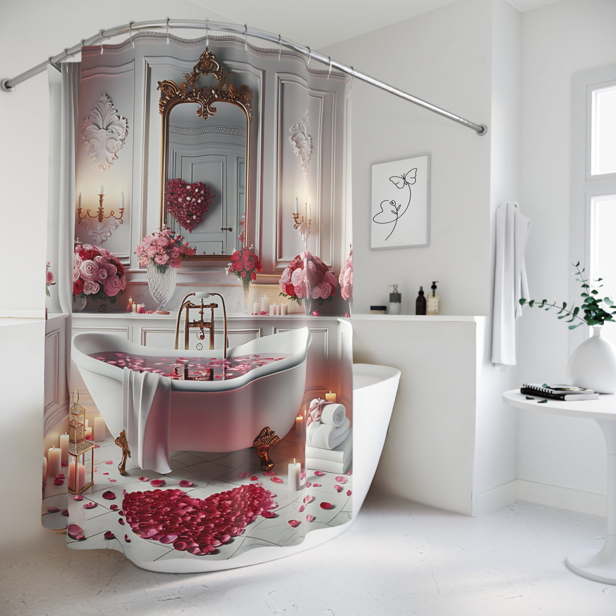 Rose Petal Romance Bathroom – Valentine’s Day Shower Curtain