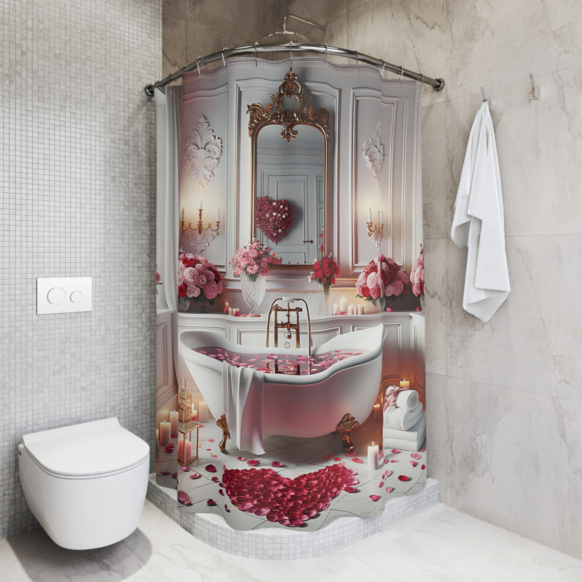 Rose Petal Romance Bathroom – Valentine’s Day Shower Curtain