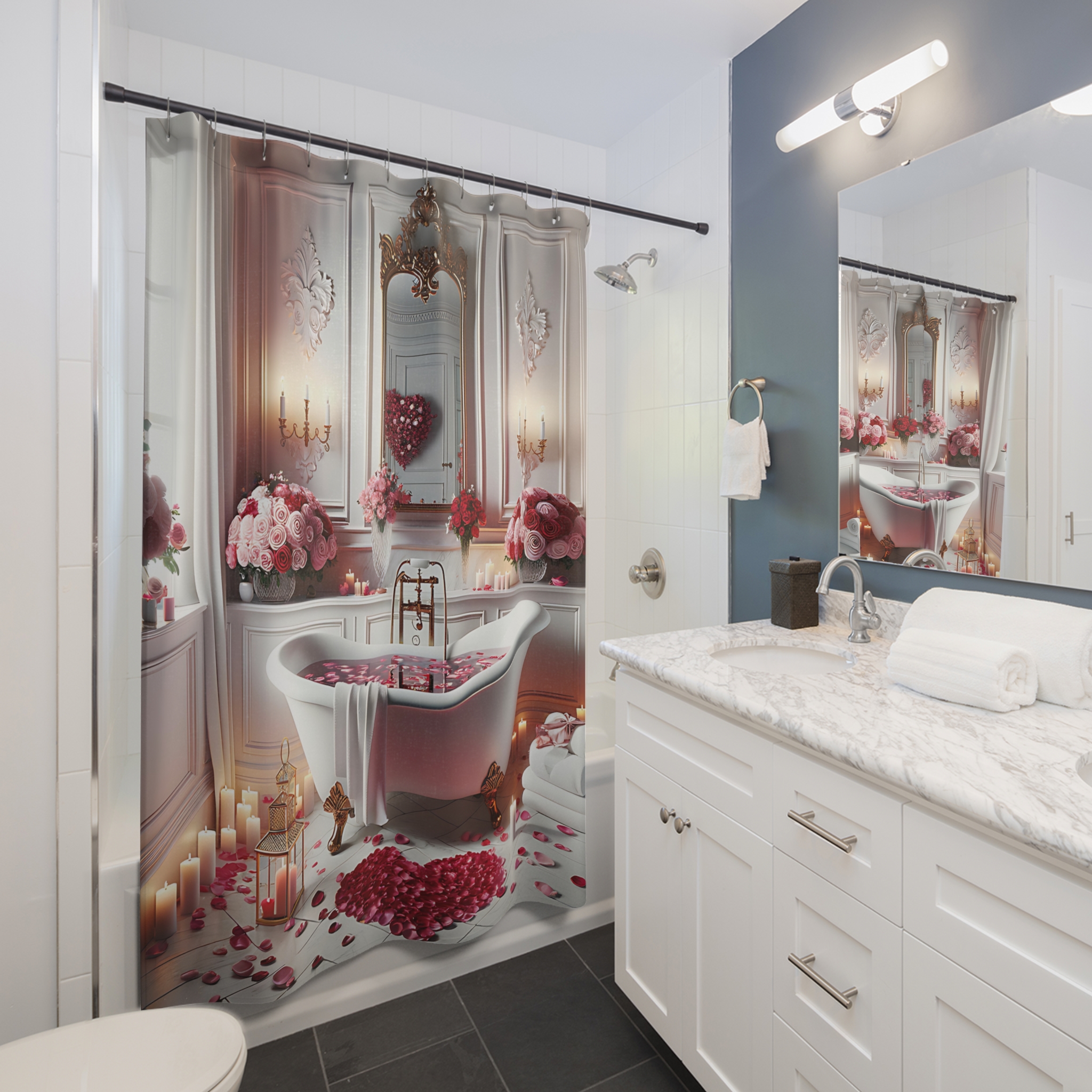Rose Petal Romance Bathroom – Valentine’s Day Shower Curtain