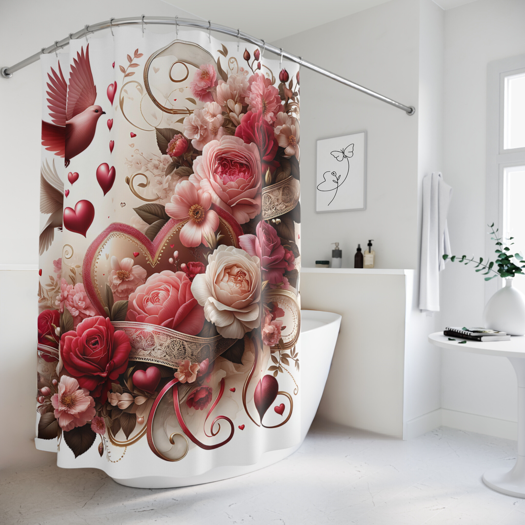 Romantic Hearts and Roses – Valentine’s Day Shower Curtain