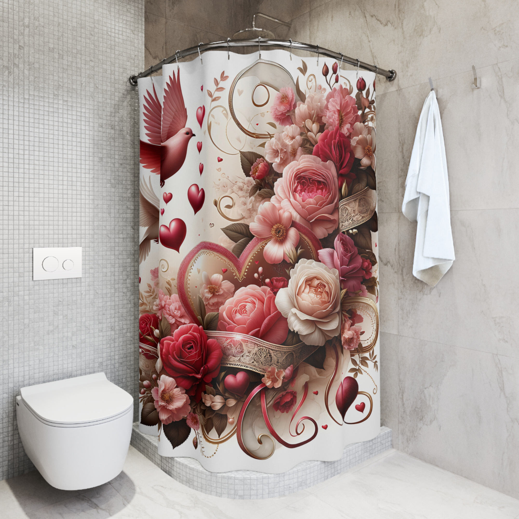 Romantic Hearts and Roses – Valentine’s Day Shower Curtain