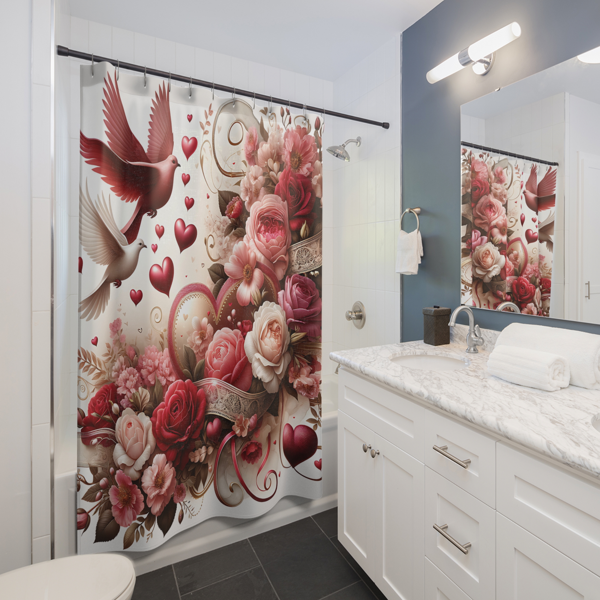Romantic Hearts and Roses – Valentine’s Day Shower Curtain