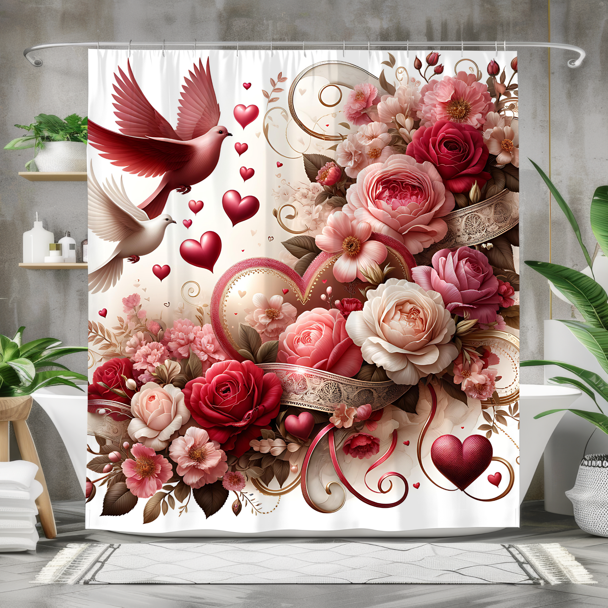 Romantic Hearts and Roses – Valentine’s Day Shower Curtain